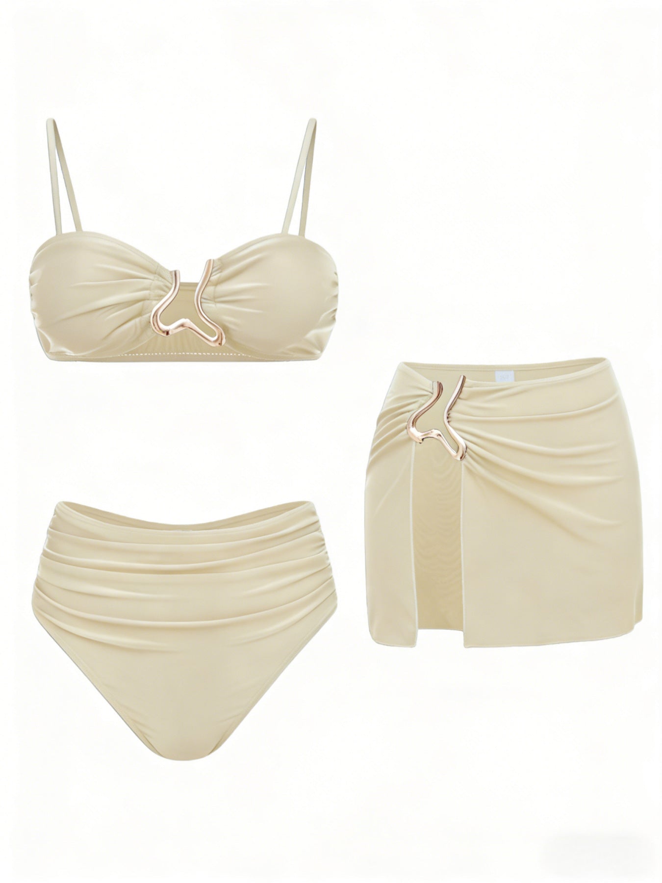Seaside Sculpt 3 Piece Bikini and Sarong Set Gold Accents