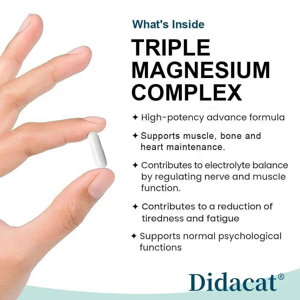 Magnesium Glycine, Malate & Citrate Capsules – Muscle, Bone, Cardiovascular & Nerve, Highly Absorbable, Triple Magnesium Complex