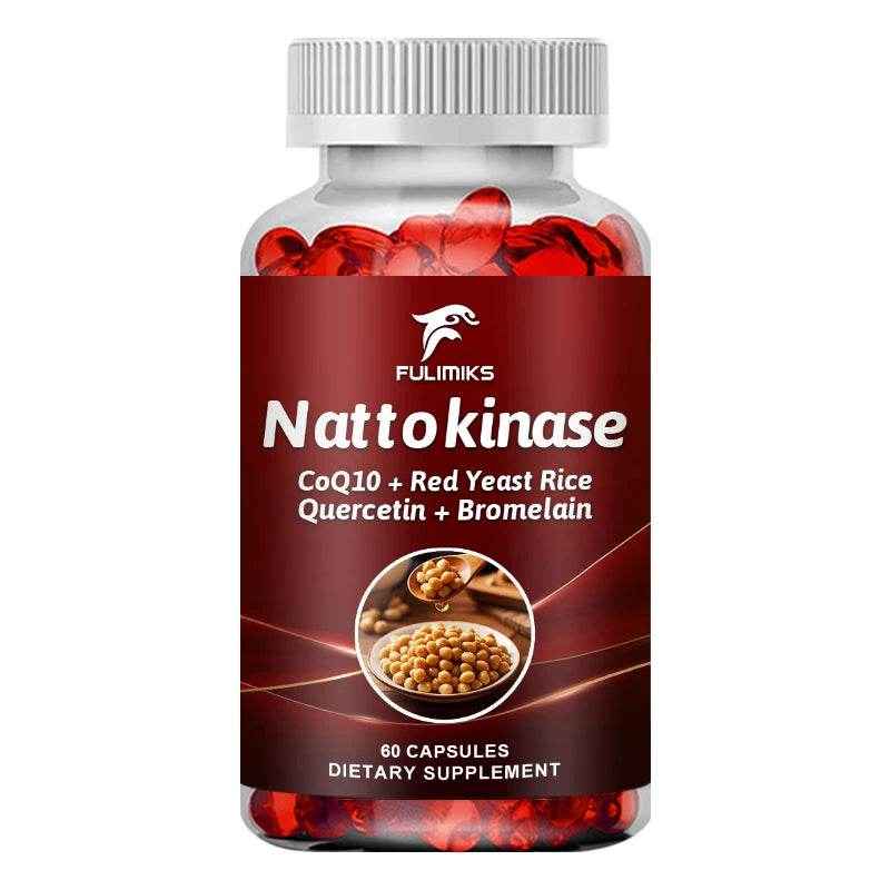 Nattokinase Capsules with CoQ10 - Red Yeast Rice - Quercetin -Bromelain, Brain Health and Normal Blood Flow
