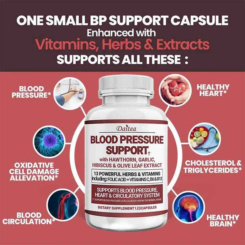 Blood Pressure Support Supplement - Supports Fat Metabolism, Blood Circulation, Healthy Brain, Heart, Blood Vessels