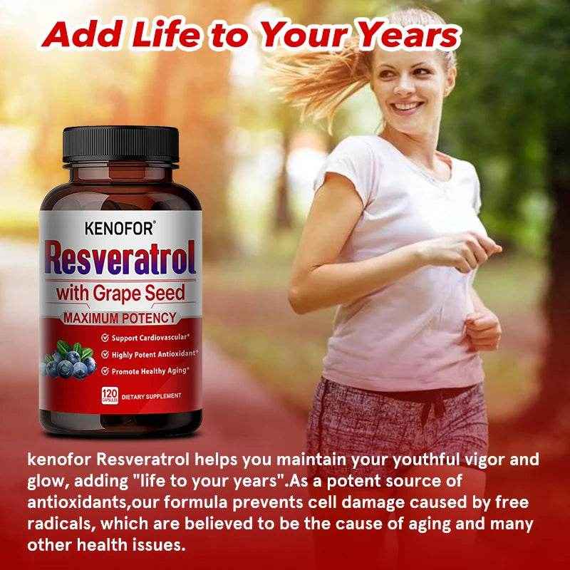 Resveratrol Grape Seed Extract Supplement Supports Skin Health Overall Health And Metabolism Antioxidant 120 Capsules