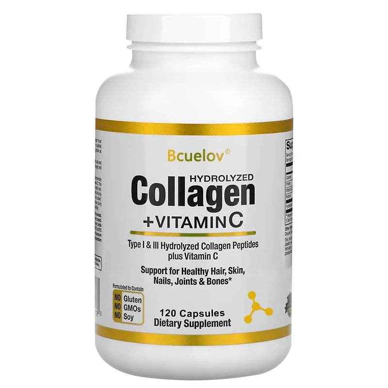 Bcuelov Type I & III Hydrolyzed Collagen Peptides Plus Vitamin C Supports Healthy Hair, Skin, Nails, Joints & Bones