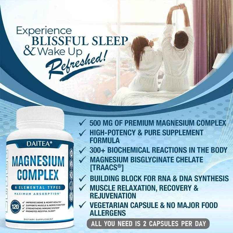 High Absorption Magnesium Complex Capsules - Dietary Supplement for Muscle, Bone, Nerve Health, Non-GMO - 120 Capsules