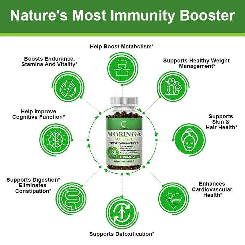 Organic Moringa Leaf Extract 1000mg Serving 100% Pure 120 Caps Immune Support , Strong Antioxidant, Digestive & Gut Health