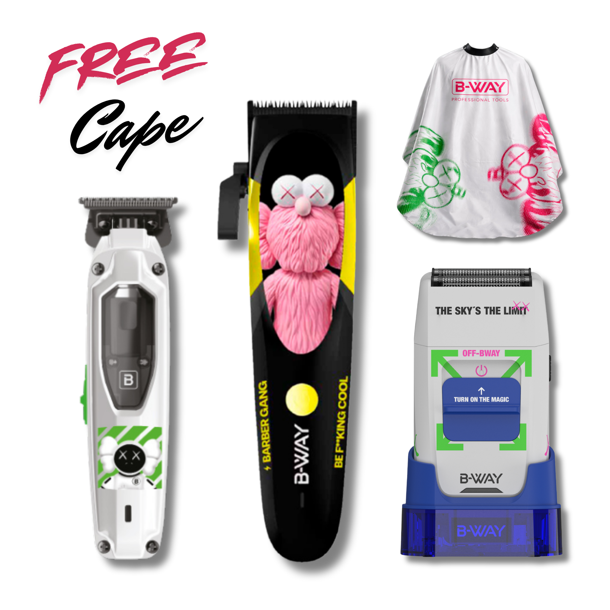 B-Way B10K Clipper, T-Pro Trimmer, Off-Shaver - 3 in 1 Set FREE CAPE