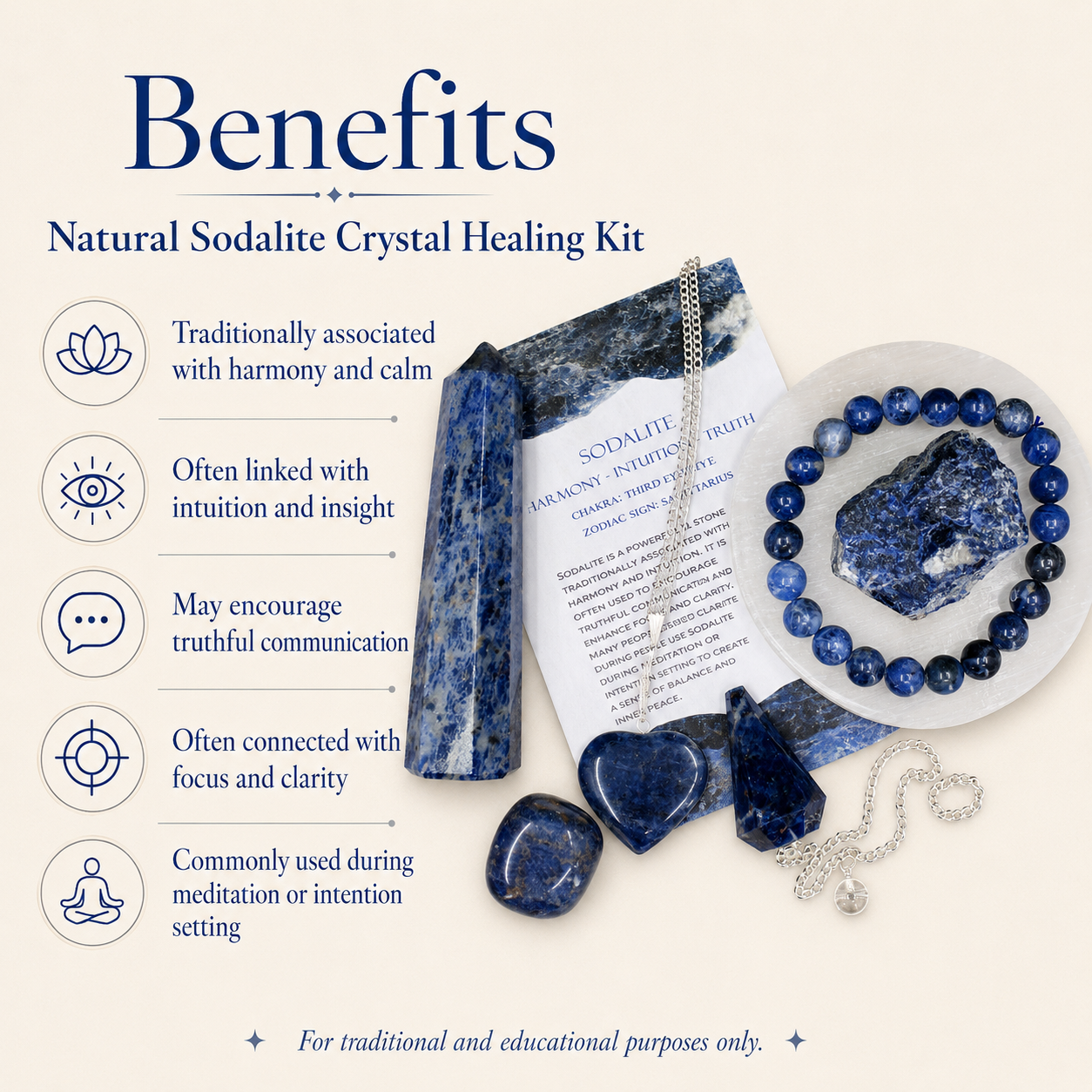 Sodalite Crystal Gift Set For Emotional Support and Protection, Real Polished Gemstones. DestGlow
