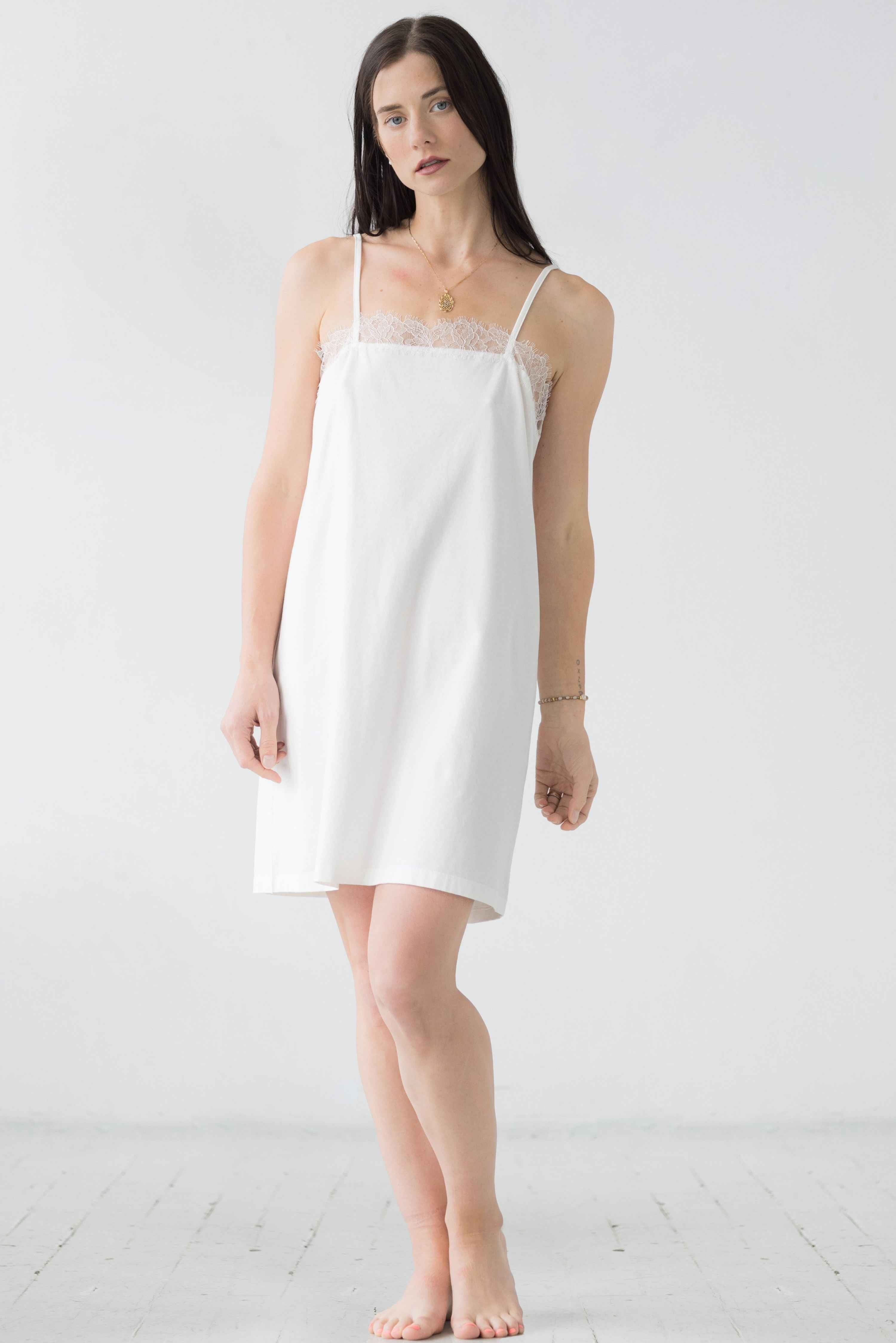 Sofia Eyelash Lace Chemise in Pima Cotton