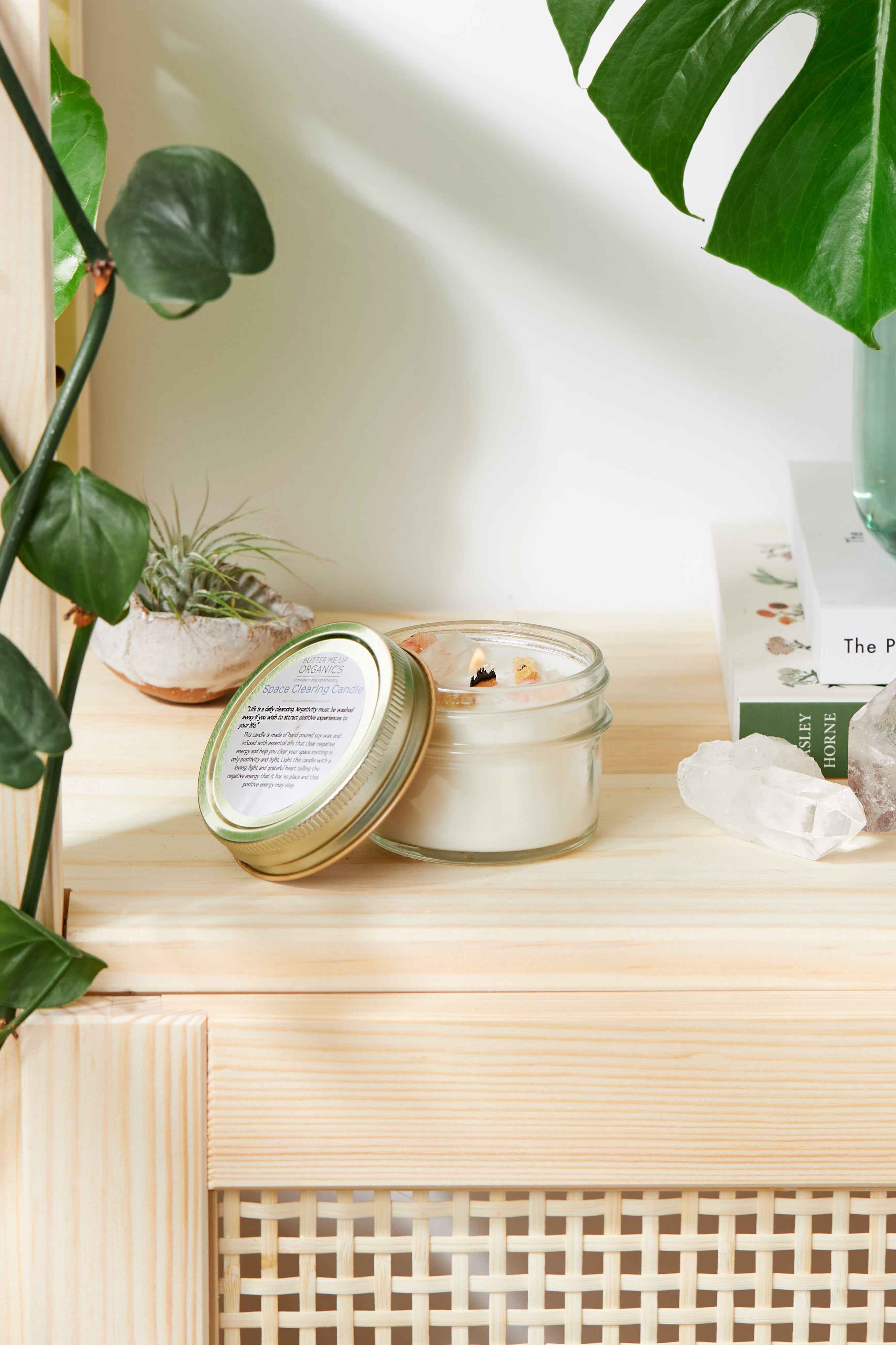 Space Clearing Candle/ Intention Candle / Organic Soy Candle / Candle with Crystals / Cleansing Candle