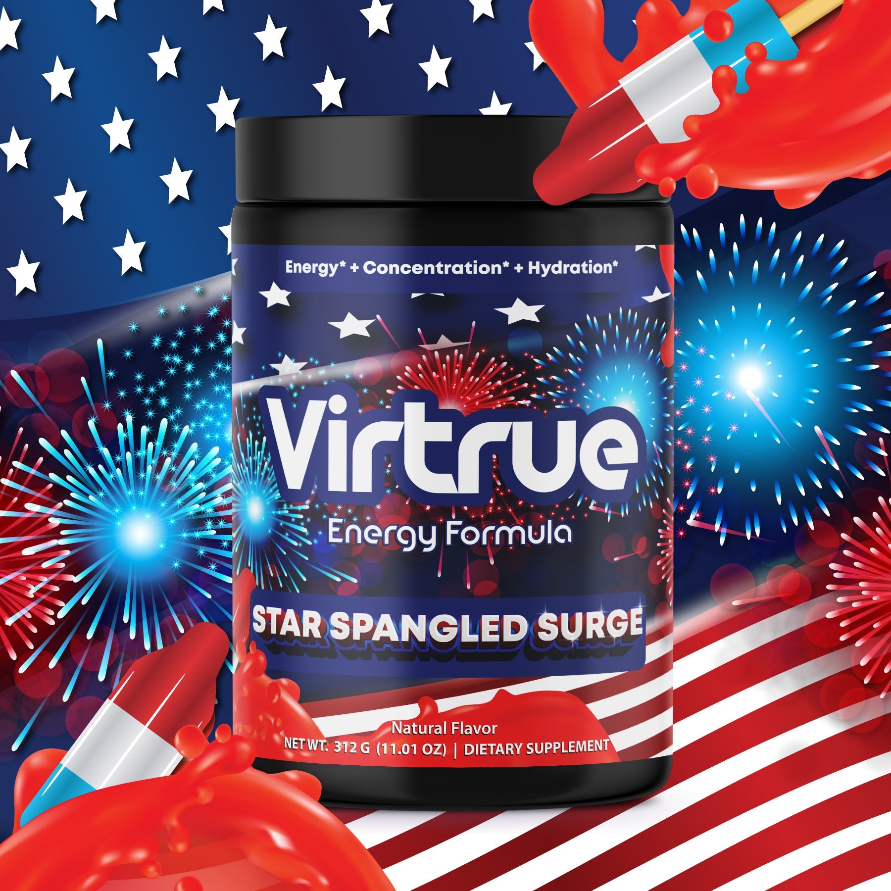 Star Spangled Surge Pre-Workout Energy Powder + Focus Boost & Hydration | Sugar Free by Virtrue