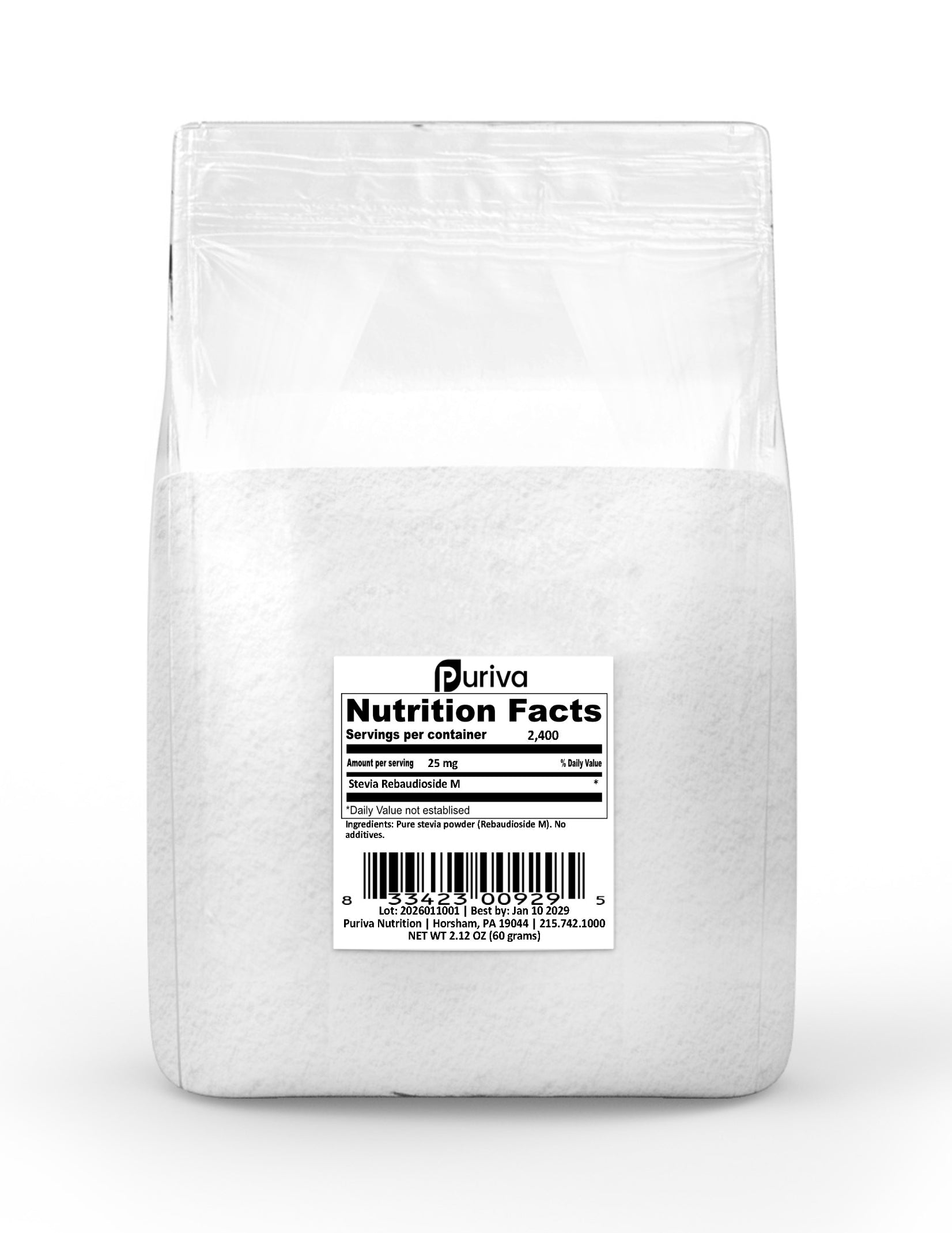 Stevia Reb M powder, (Reb-M | Rebaudioside M), 2 ounces | 2,000 servings, Puriva Nutrition by Puriva Nutrition