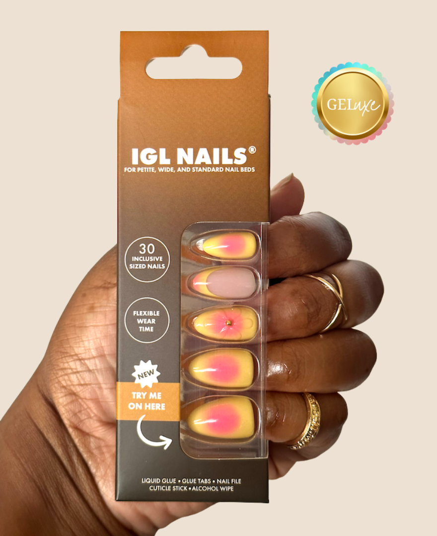 Amara Geluxe™ Nails – Sunset Ombre with 3D Glass Flower Accent