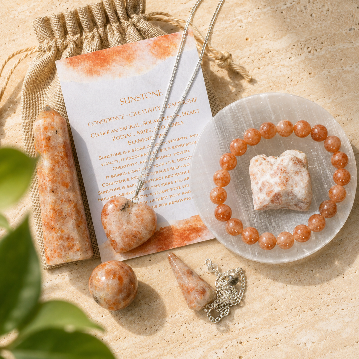 Sunstone Crystal Gift Set For Emotional Support and Protection, Real Polished Gemstones. DestGlow