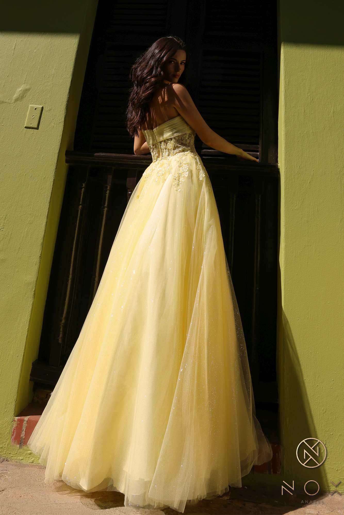Nox Anabel T1326 Long Strapless Bonded Bodice Glitter Tulle A-Line Gown by DiscountDressShop