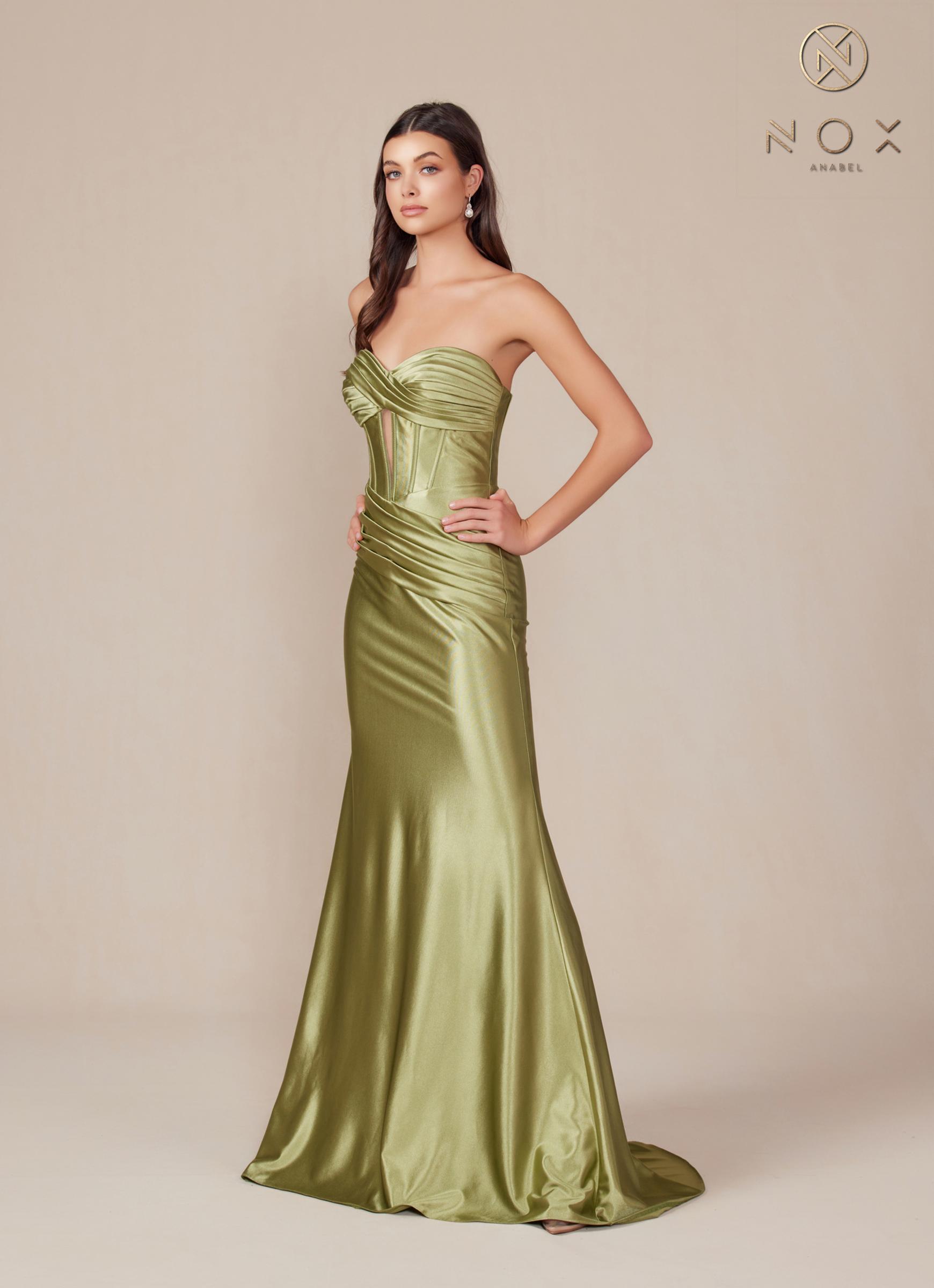 Nox Anabel T1500 Dress Satin Strapless Floor Length Keyhole Bodice by DiscountDressShop