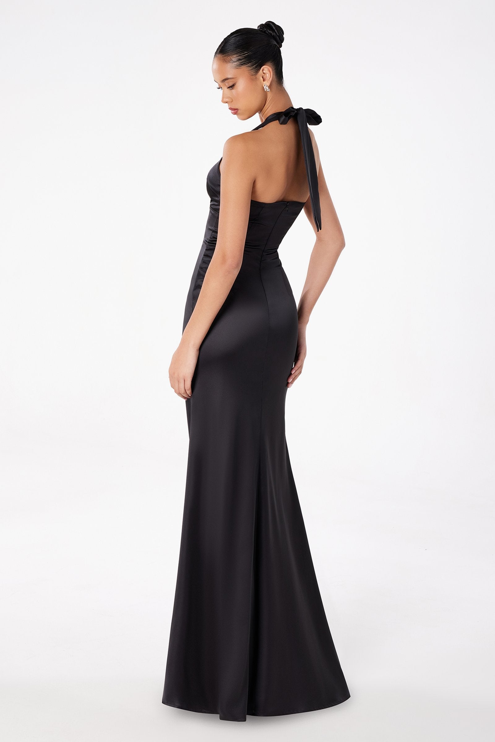 Astee T2001 Fitted Long V-Neckline Halter Top Evening Gown by DiscountDressShop