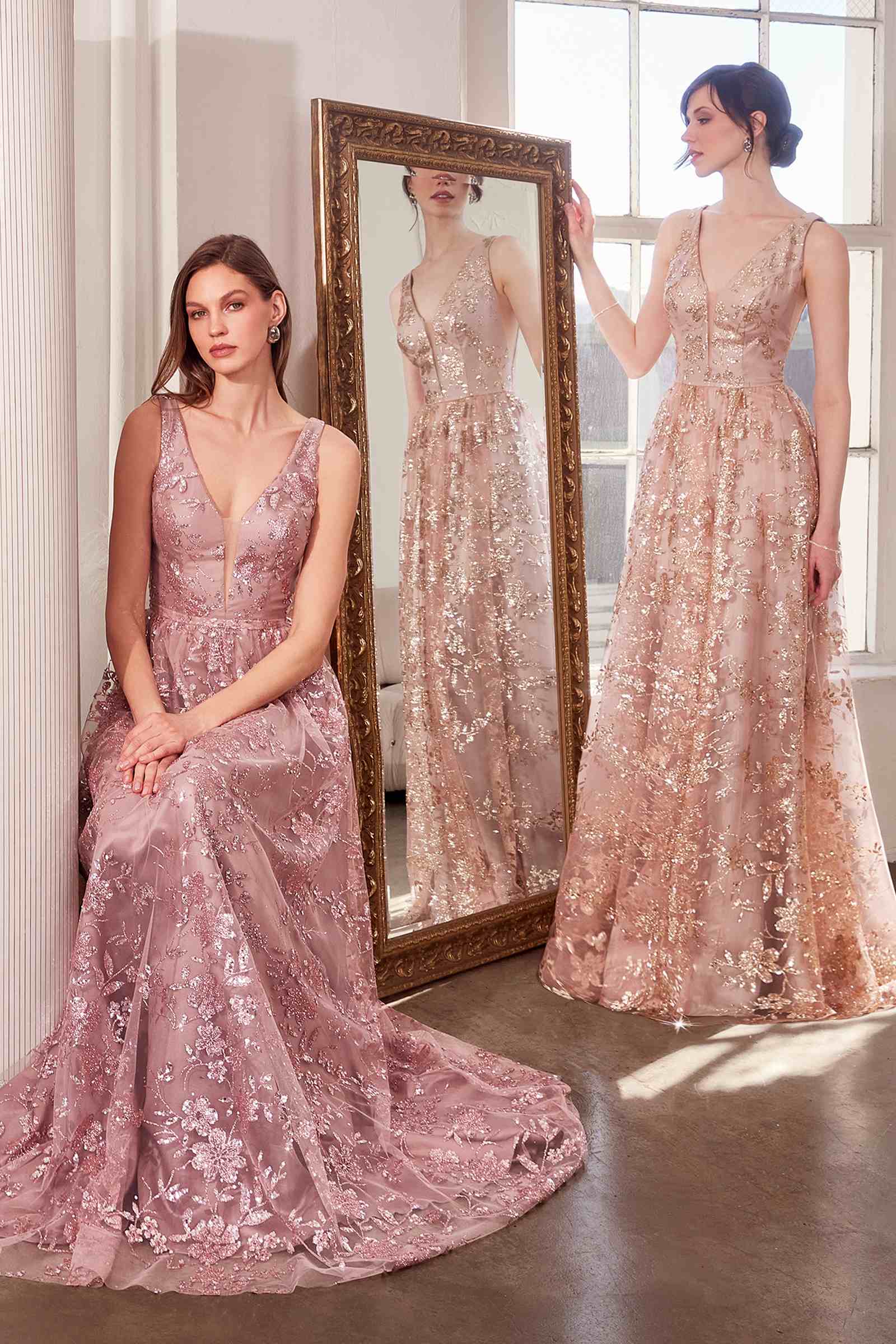 Ladivine Amoris T606 Long Sleeveless Glitter Print A-Line Gown by DiscountDressShop