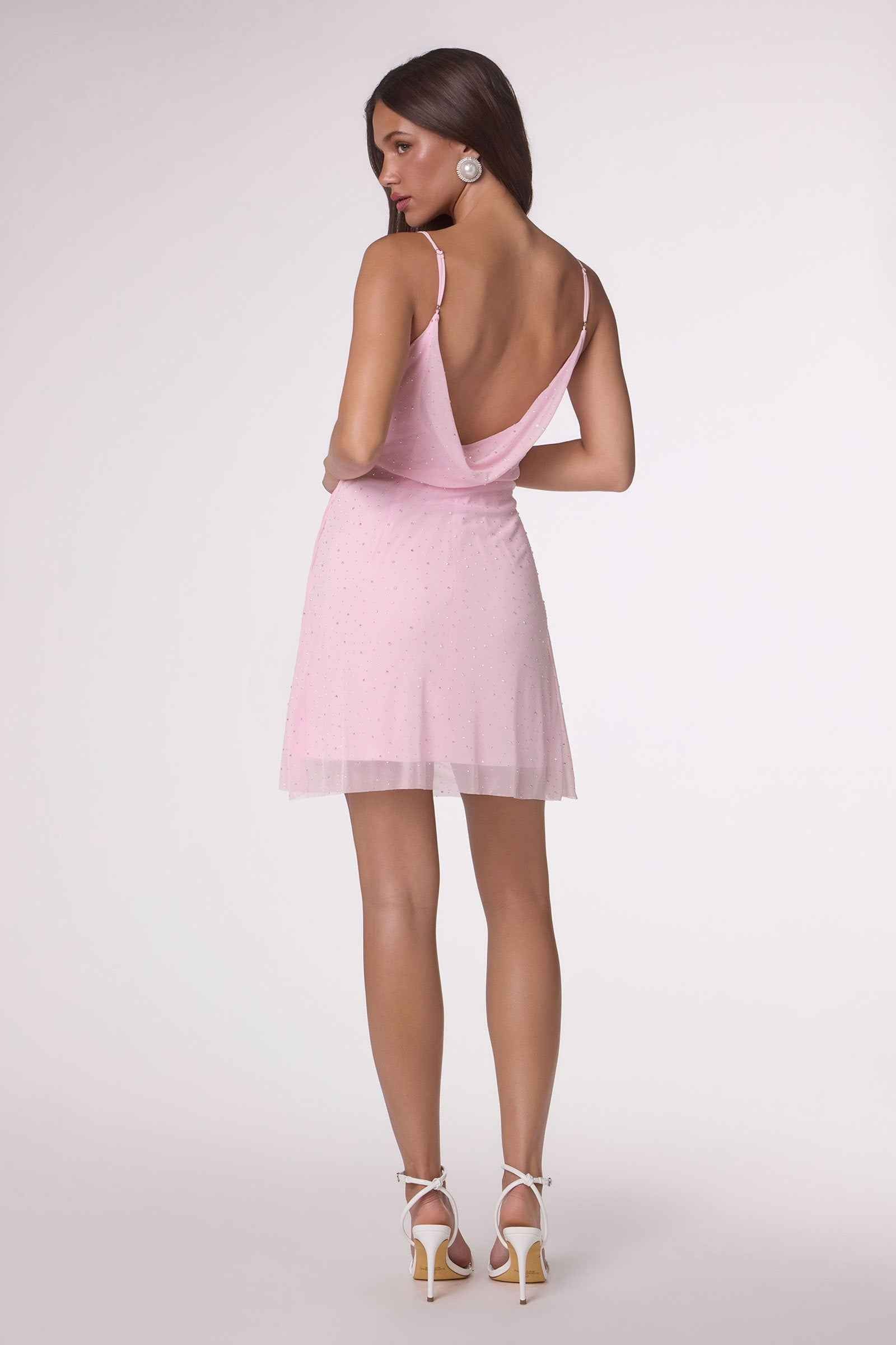 Amoris T617 Fitted Mini Cocktail Dress Draped Cowl Neckline DestGlow