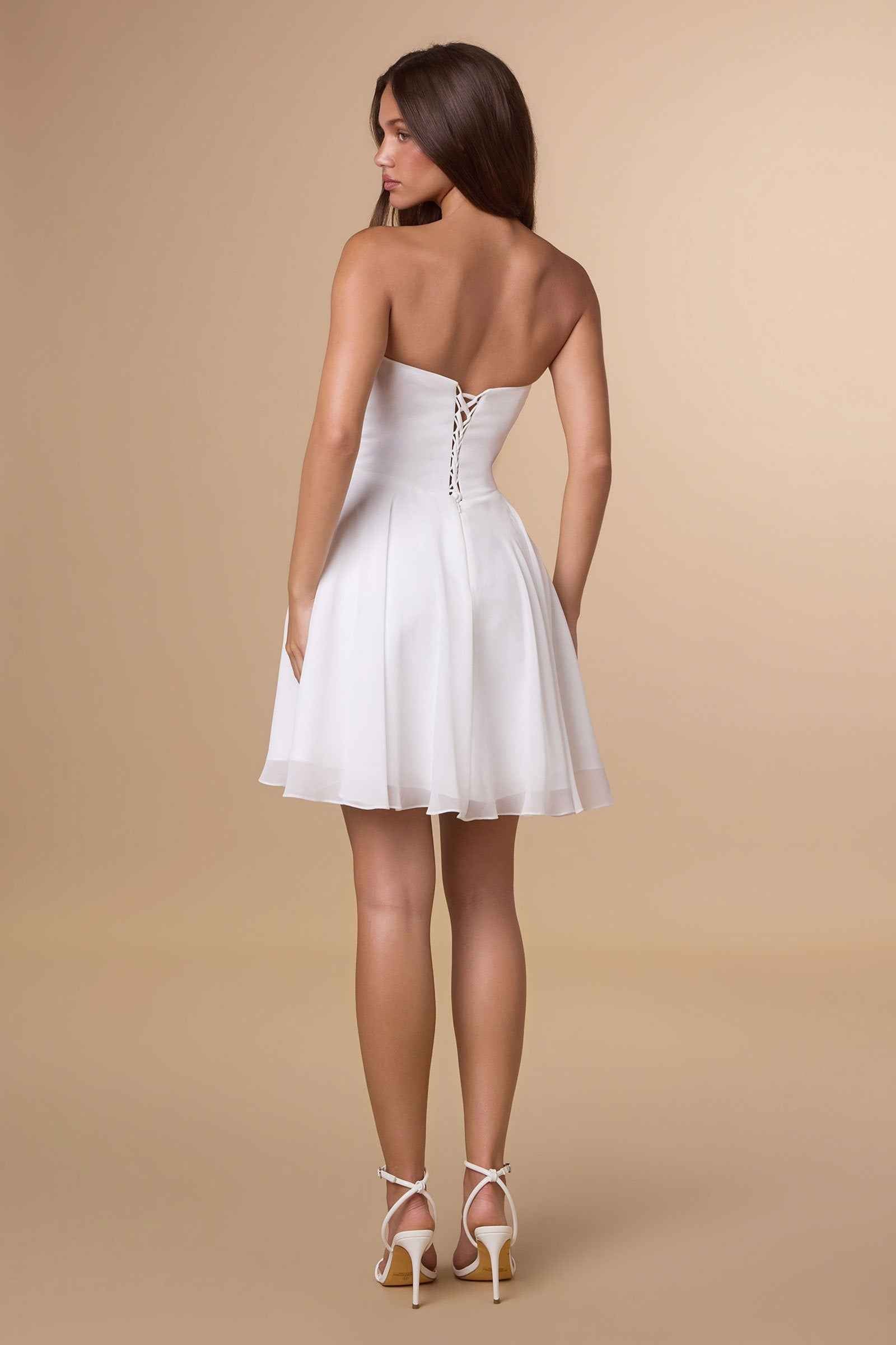 Amoris T709W Short Strapless Off White Chiffon Dress DestGlow