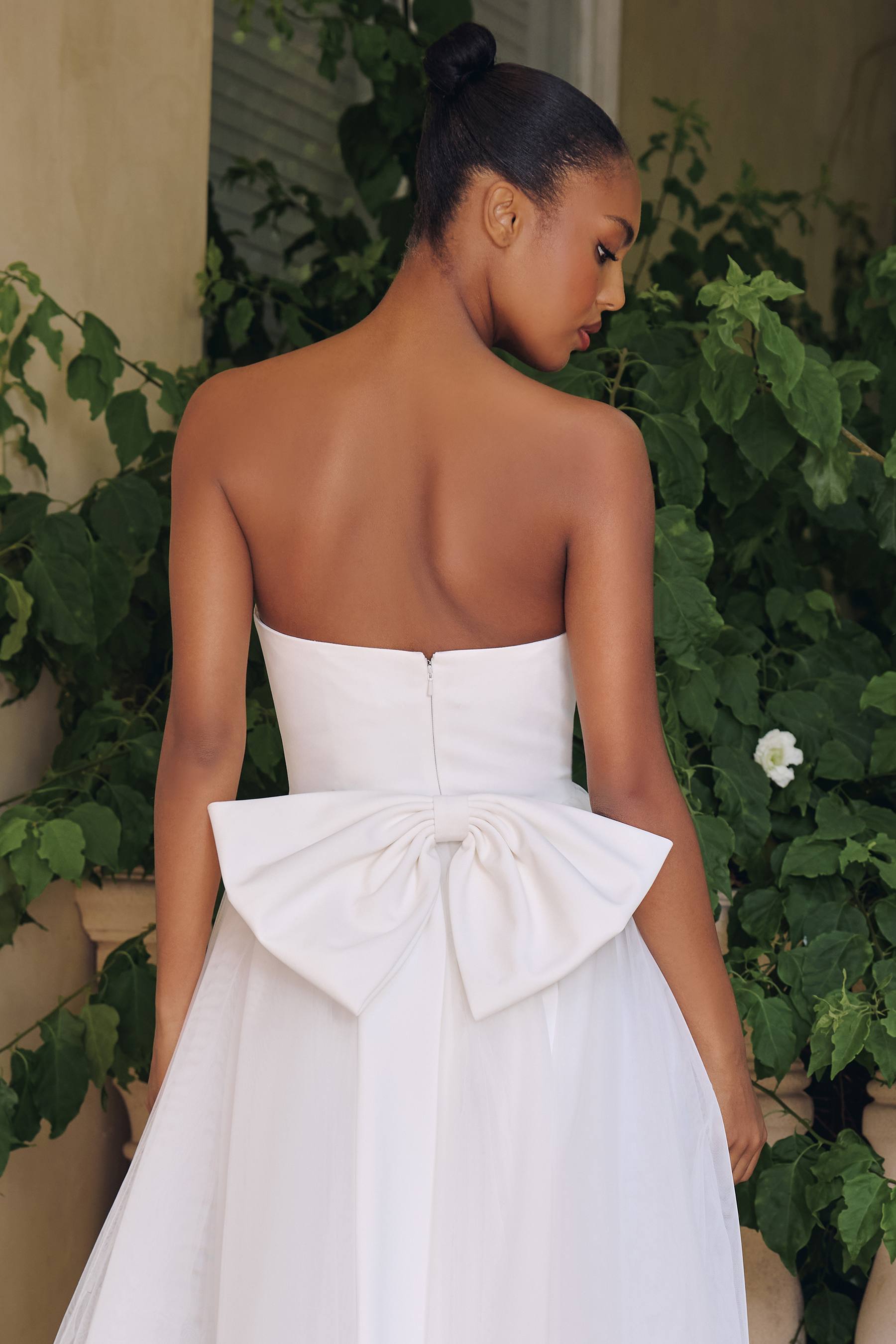 Amoris T712W Strapless Crepe Bodice A-Line Bridal Gown Layered Tulle Skirt by DiscountDressShop