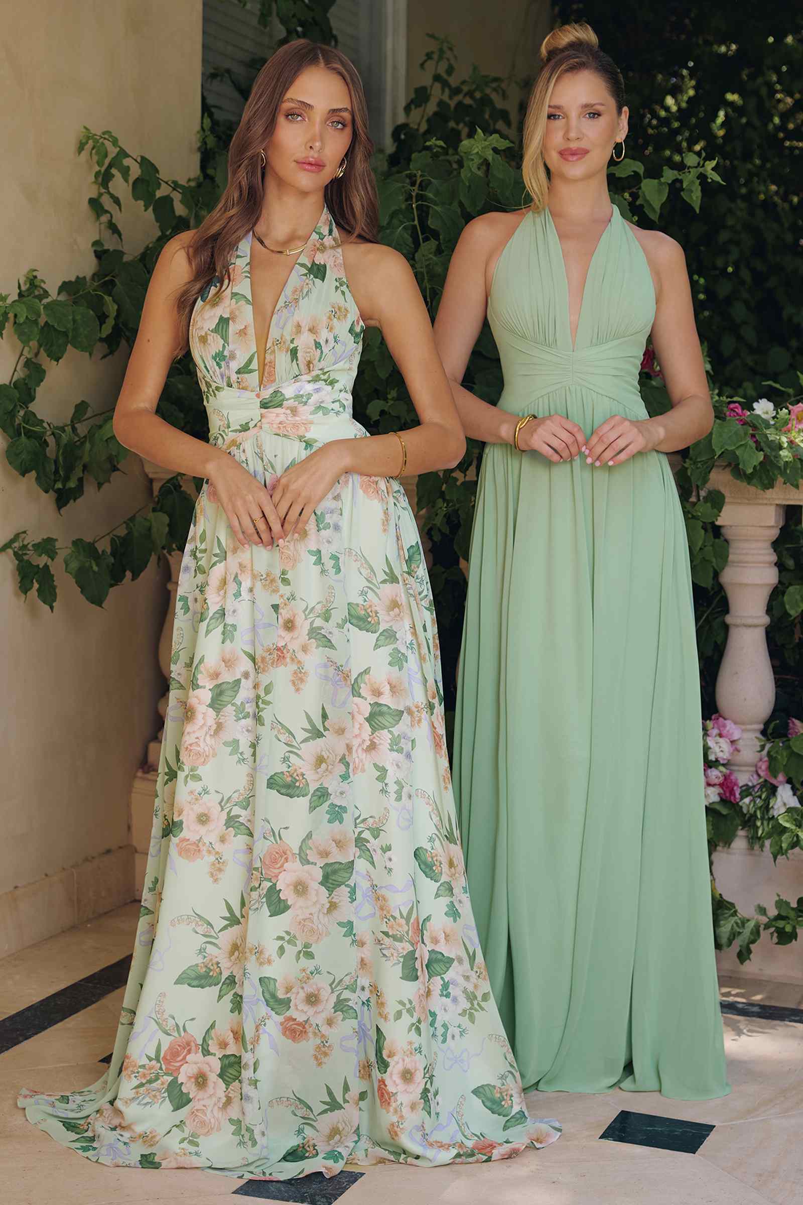 Amoris T719 Floral Printed A-Line Plunging Neckline Gown by DiscountDressShop