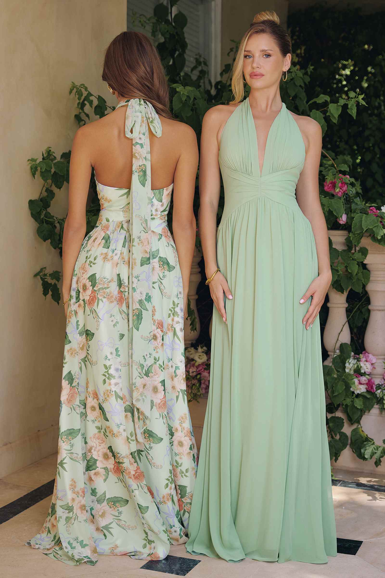 Amoris T719 Floral Printed A-Line Plunging Neckline Gown by DiscountDressShop