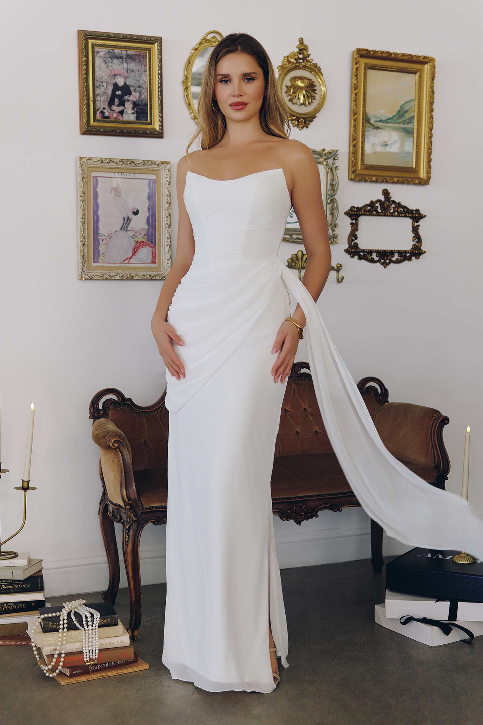 Amoris T726W Strapless Side Sash Chiffon Modern Bridal Gown by DiscountDressShop