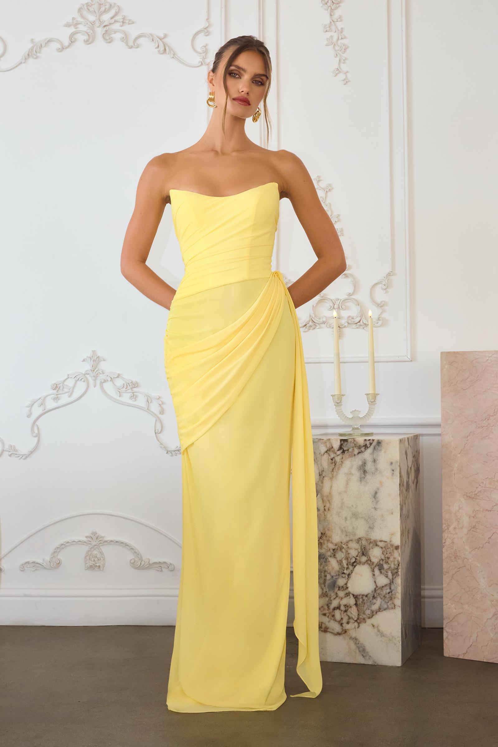 Amoris T726 Strapless Side Sash Chiffon Formal Gown by DiscountDressShop