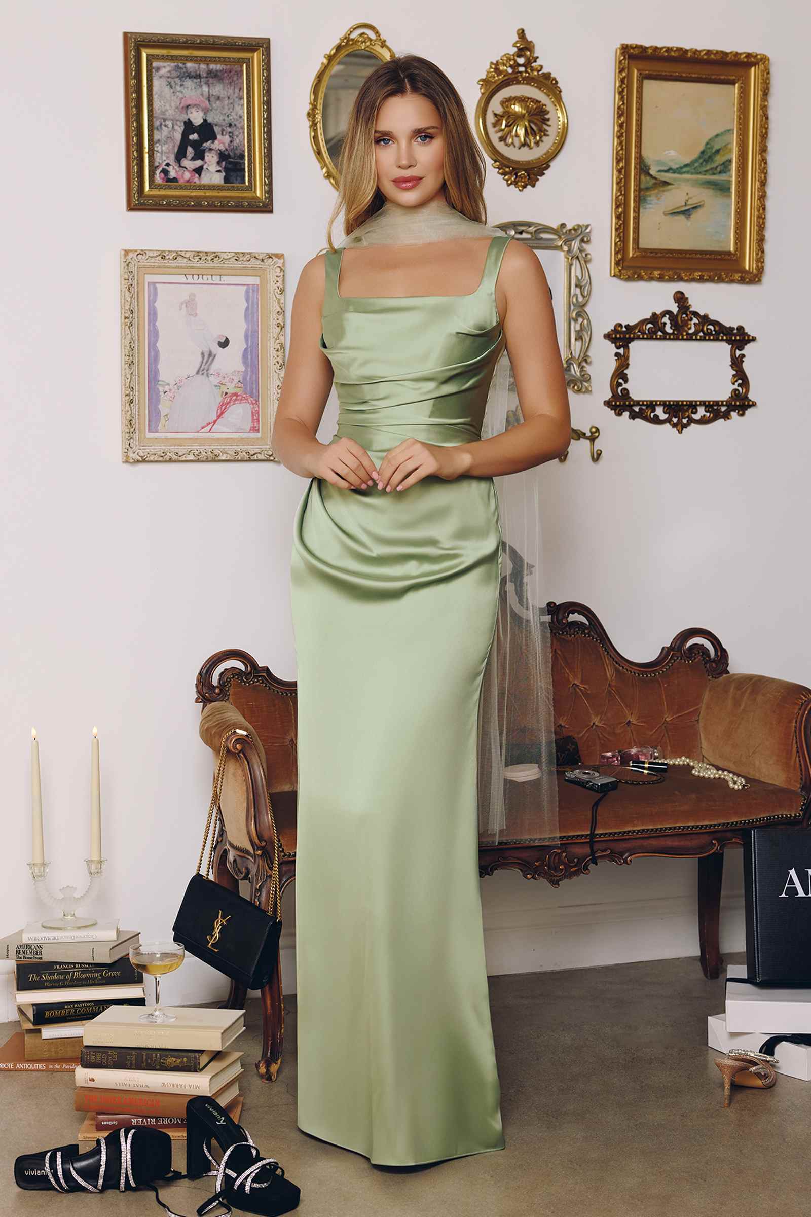 CLEARANCE - Amoris T729 Sleek Satin Adjustable Straps Fitted Gown (Size M) by DiscountDressShop