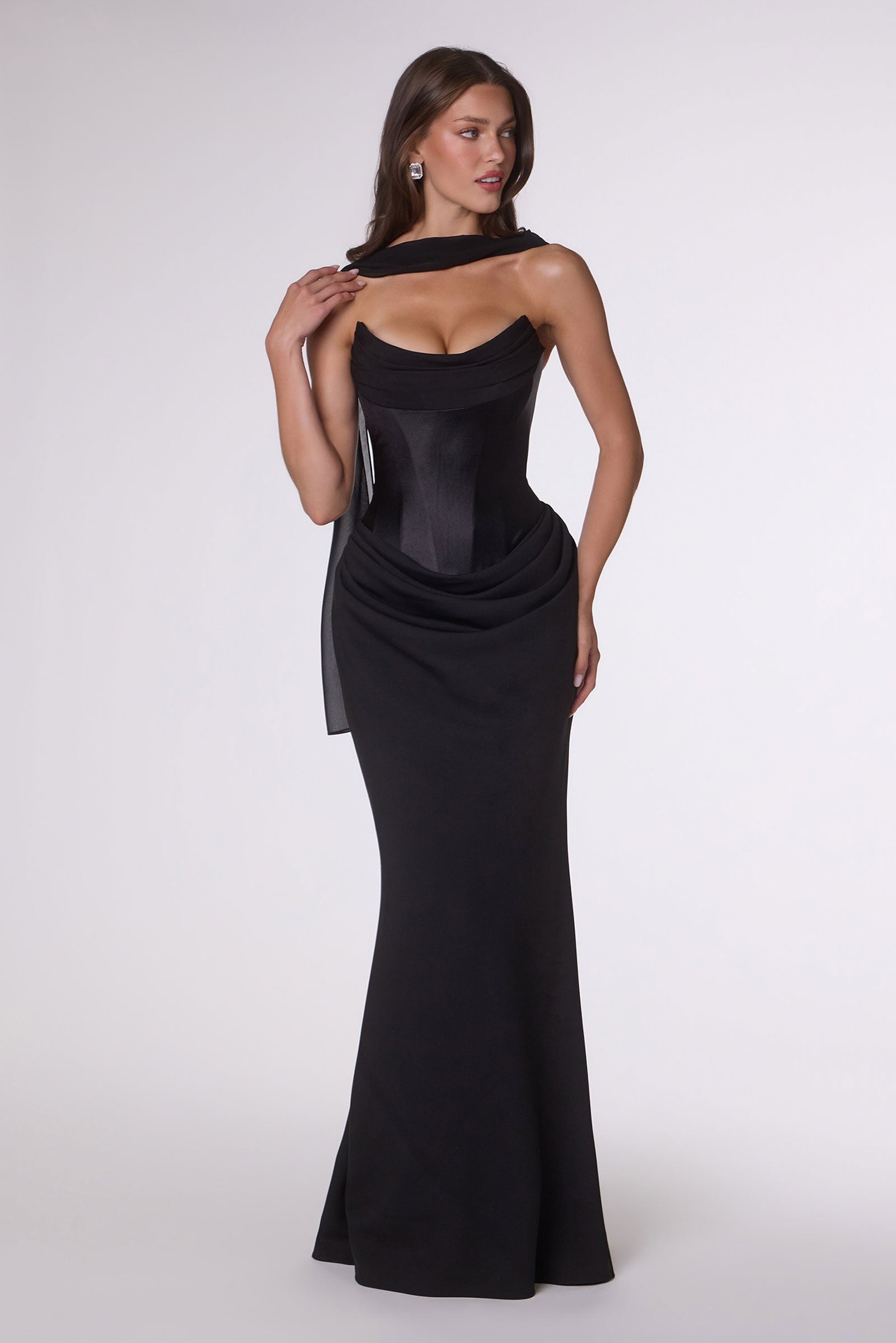 Amoris T732 Strapless Fitted Column Semi-Formal Gown DestGlow