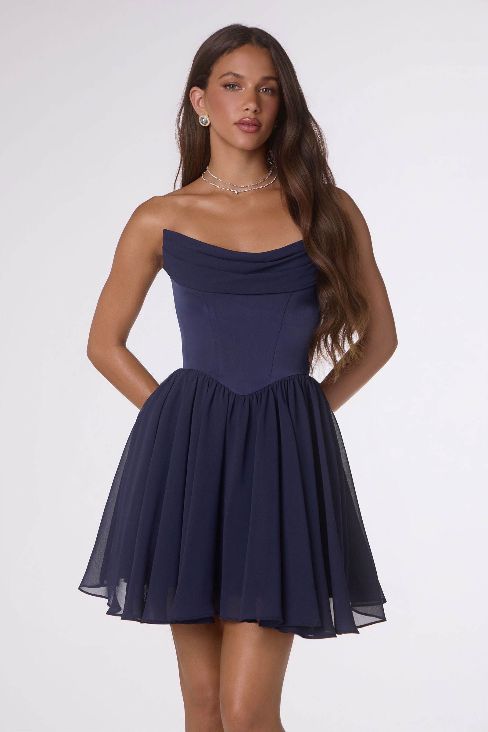 Amoris T740 Strapless Fit and Flare Mini Chiffon Dress by DiscountDressShop