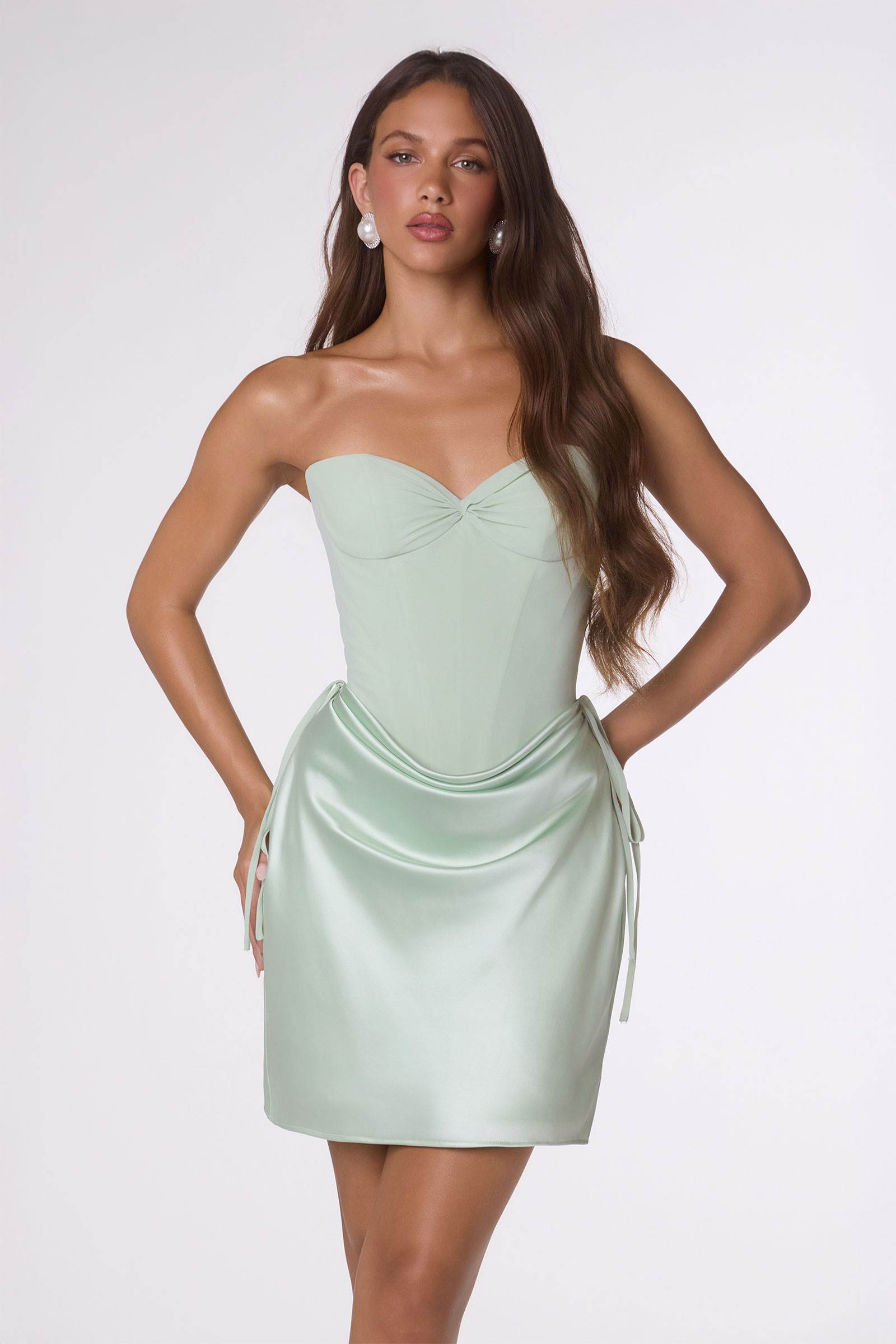 Amoris T746 Strapless Fitted Bodice Tiered Ruffle Mini Skirt Dress DestGlow