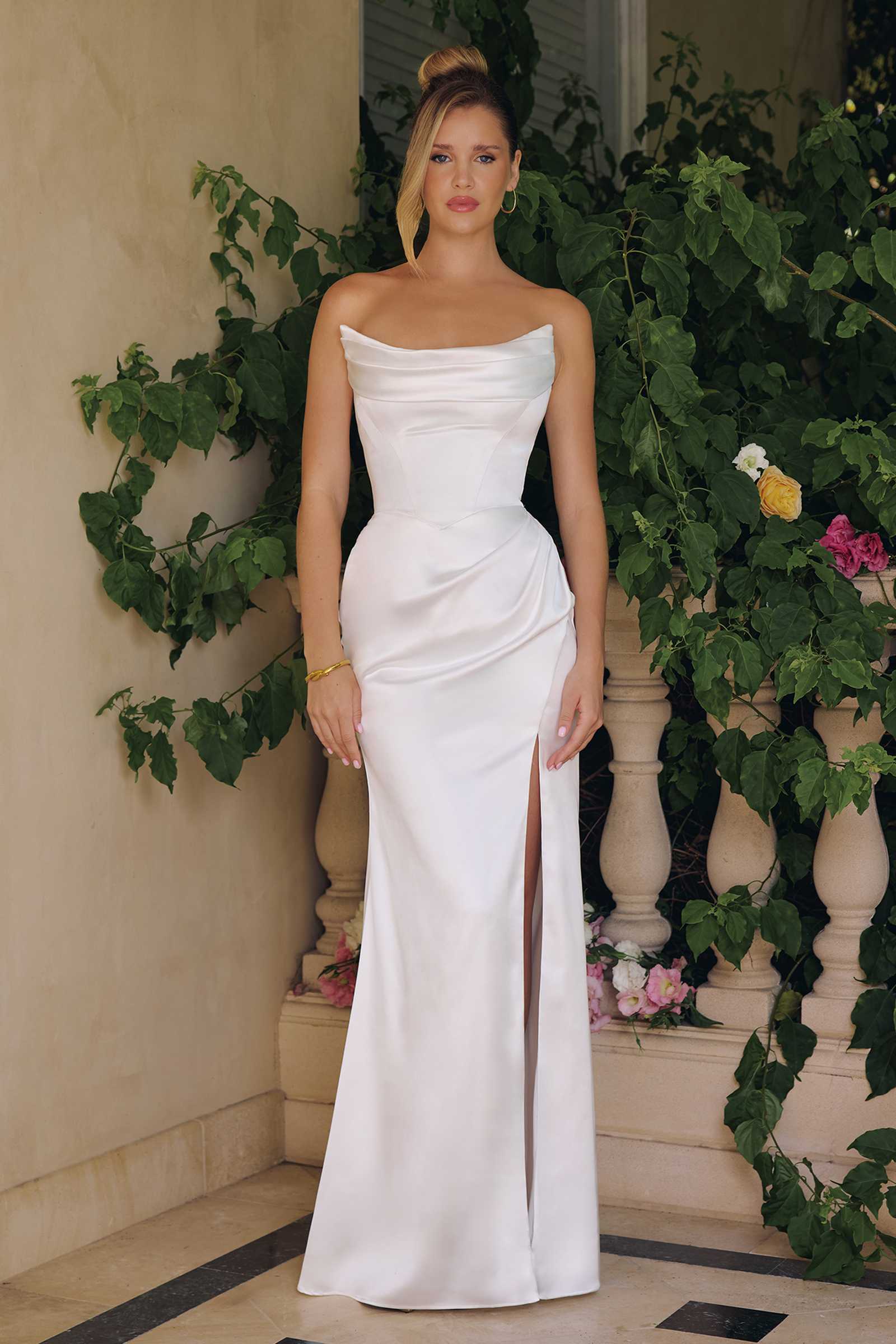 Amoris T820W Removable Strap Stretch Satin Floor Length Modern Bridal Gown by DiscountDressShop