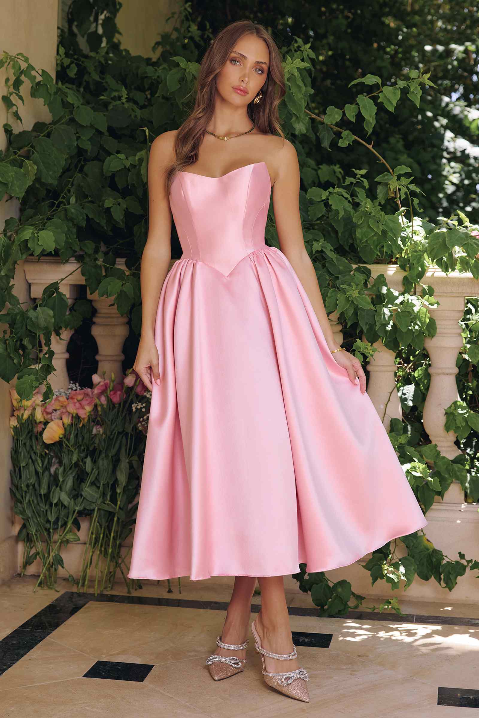 Amoris T822 Elegant Mikado Midi Timeless Strapless Gown by DiscountDressShop