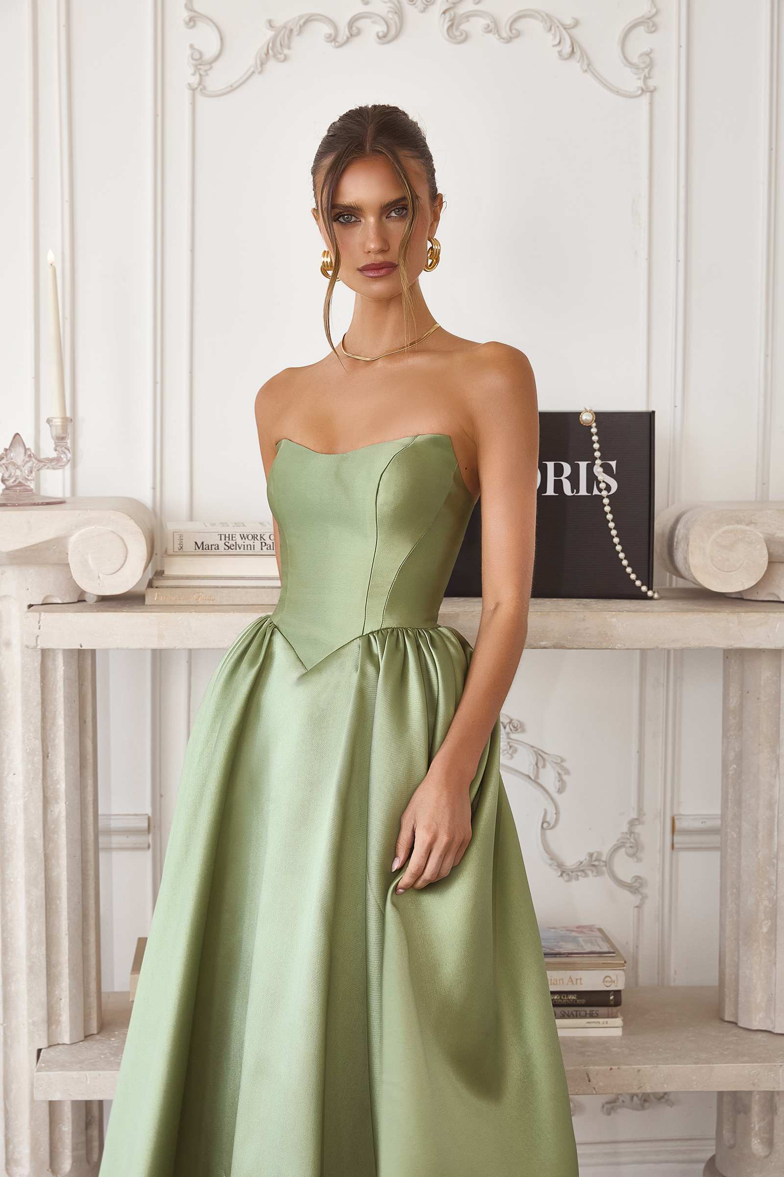 Amoris T822 Elegant Mikado Midi Timeless Strapless Gown by DiscountDressShop