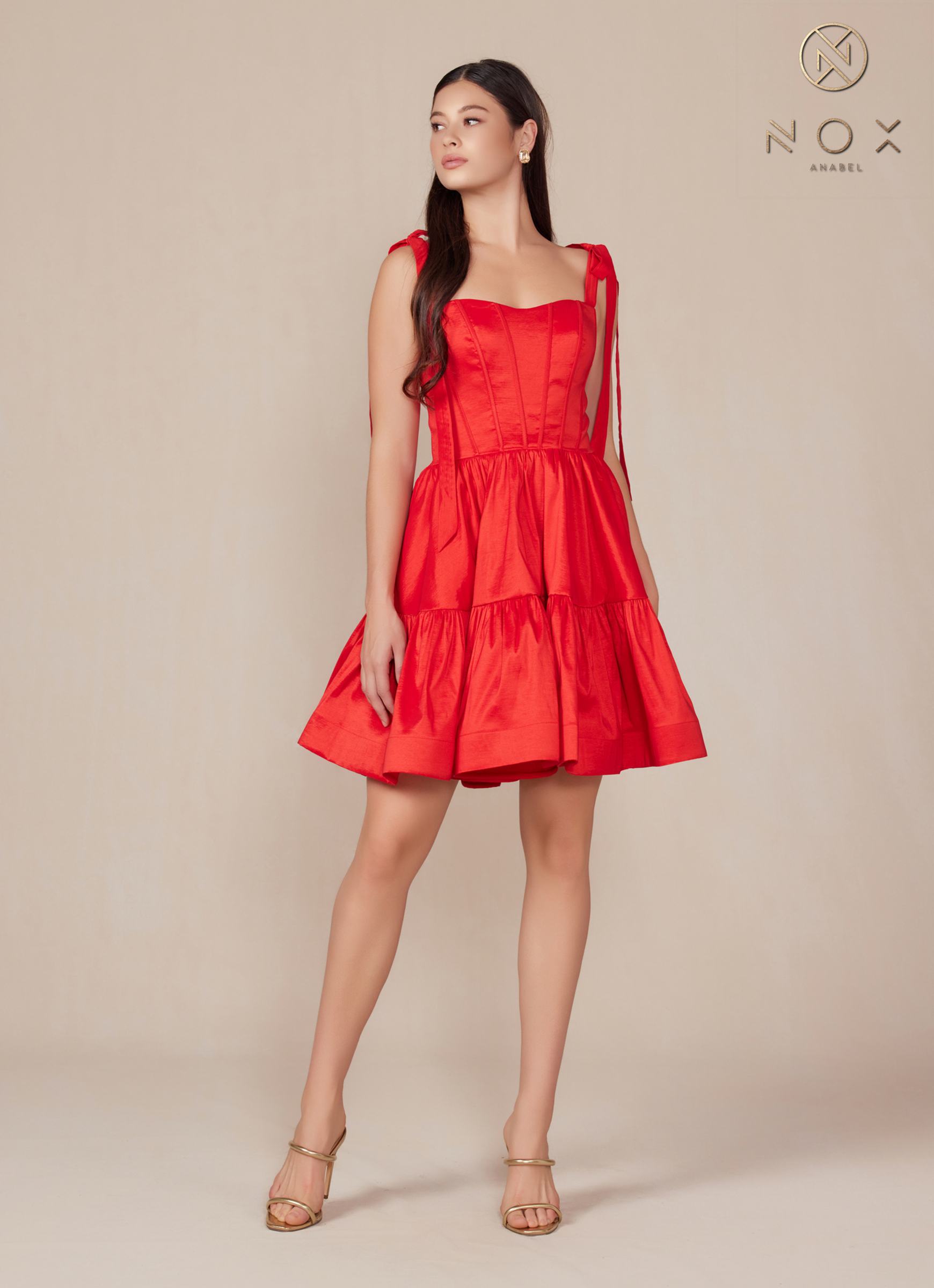 Nox Anabel T869 Dress A-Line Semi Sweetheart Ribbon Straps by DiscountDressShop