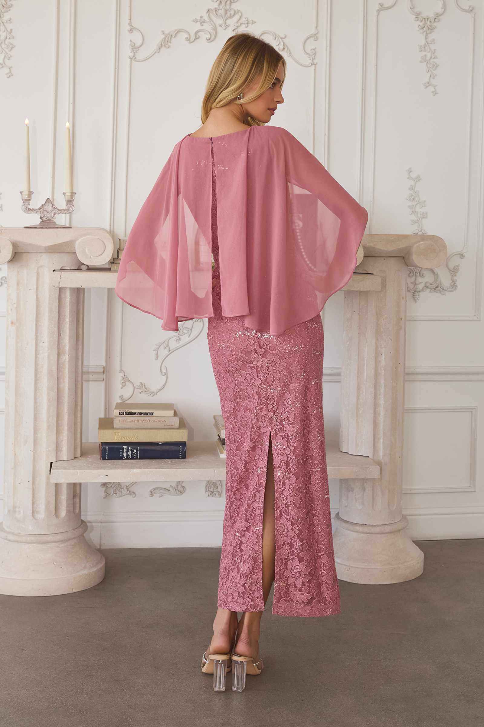 Amoris T906 Sequin Lace Gown Detachable Sheer Cape Overlay DestGlow
