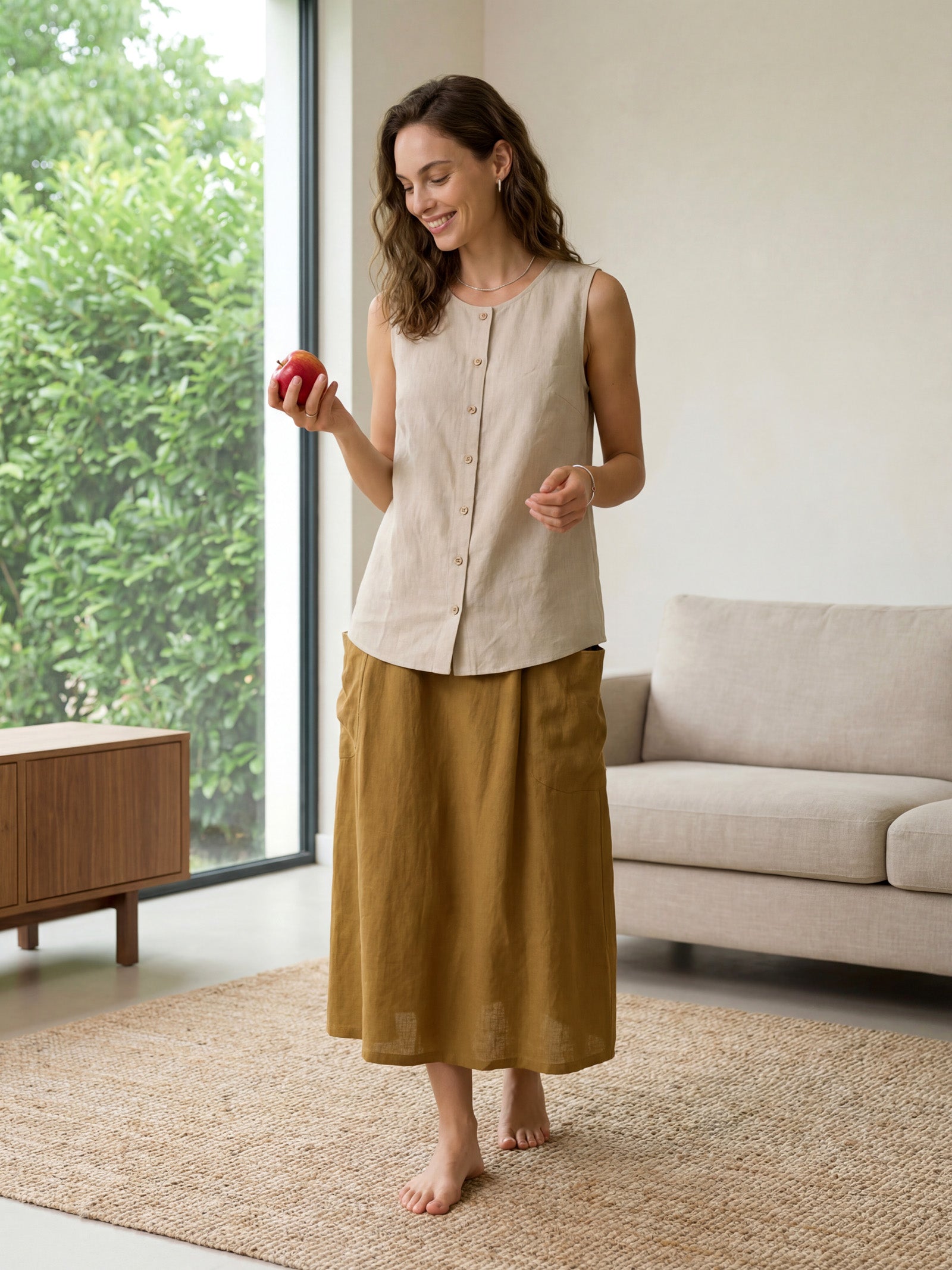 100% Linen Buttons Down Tank Top ERIN DestGlow