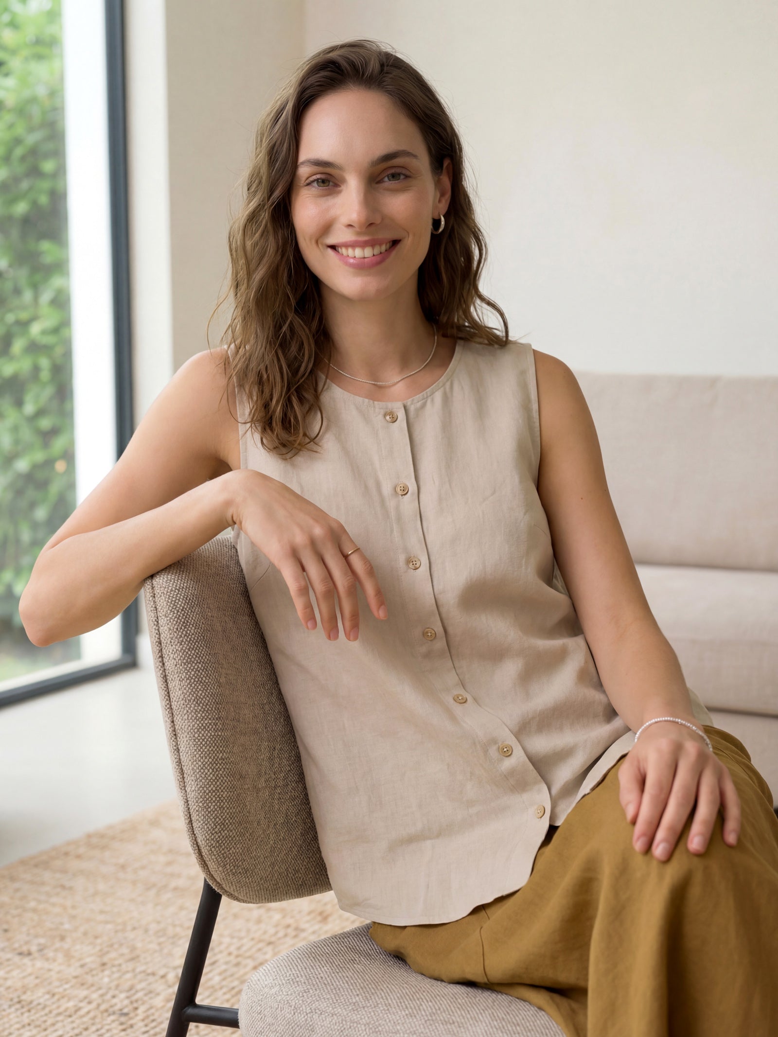 100% Linen Buttons Down Tank Top ERIN DestGlow