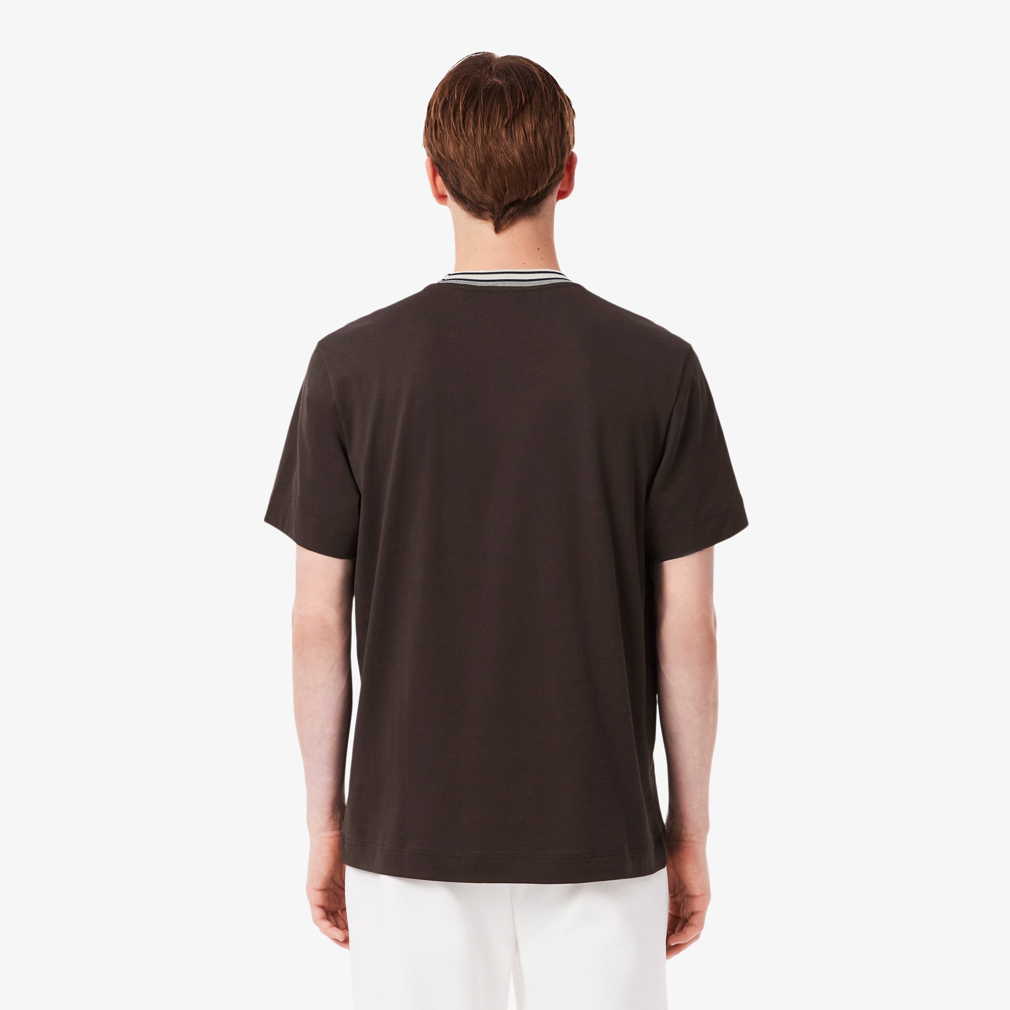 Lacoste Made in France Stripe Neck Tee - Black by Denim Exchange