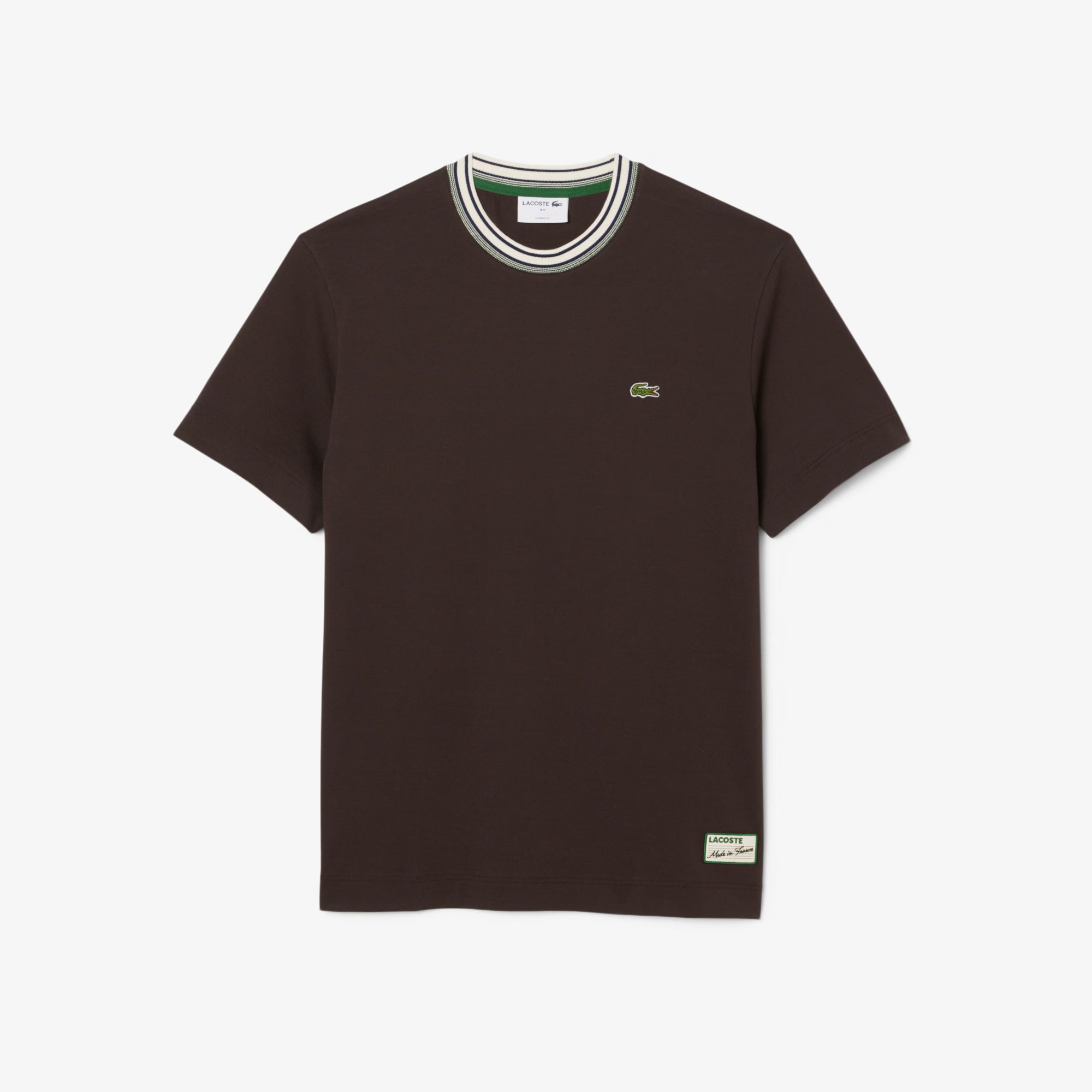 Lacoste Made in France Stripe Neck Tee - Black by Denim Exchange