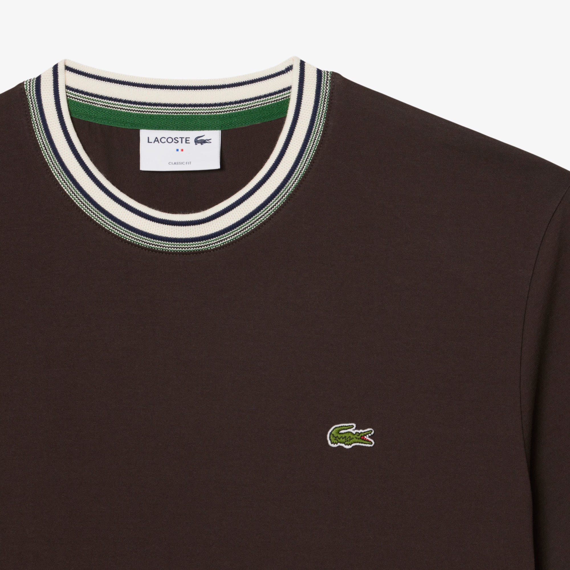 Lacoste Made in France Stripe Neck Tee - Black by Denim Exchange