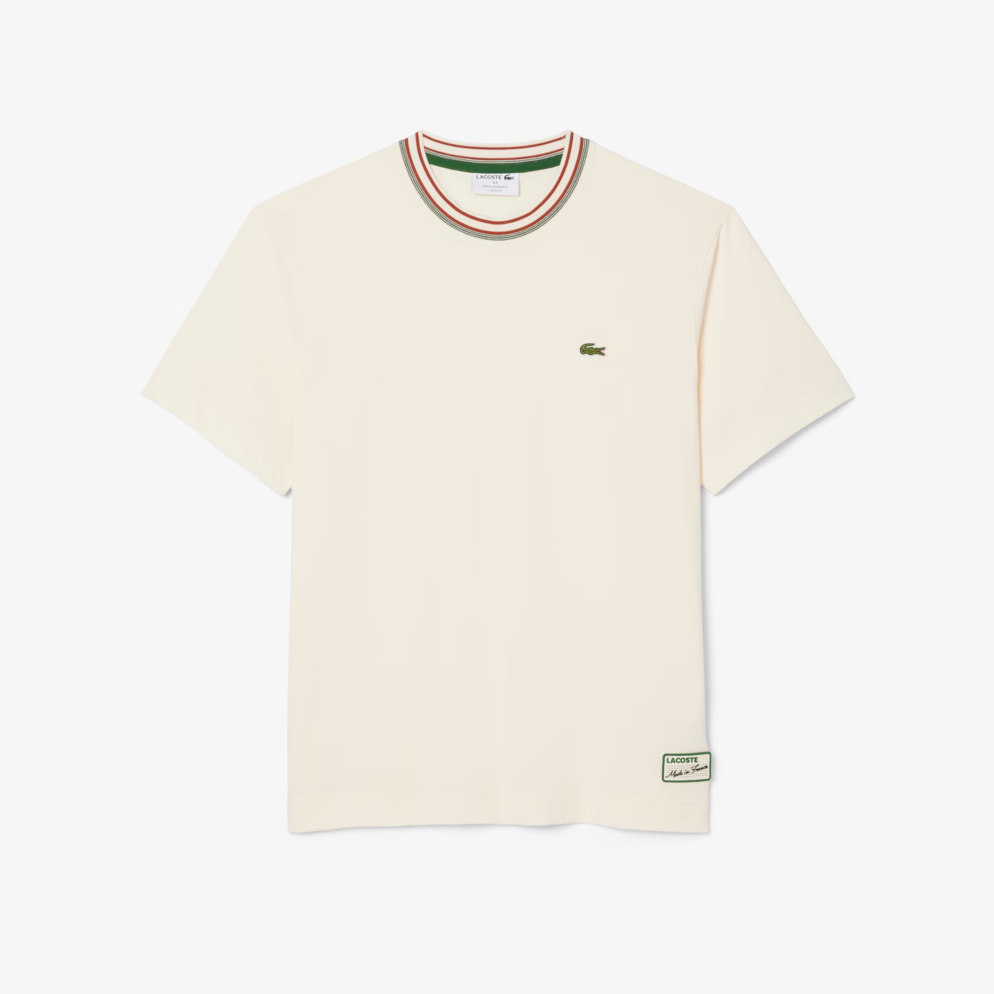 Lacoste Made in France Stripe Neck Tee - Cream by Denim Exchange