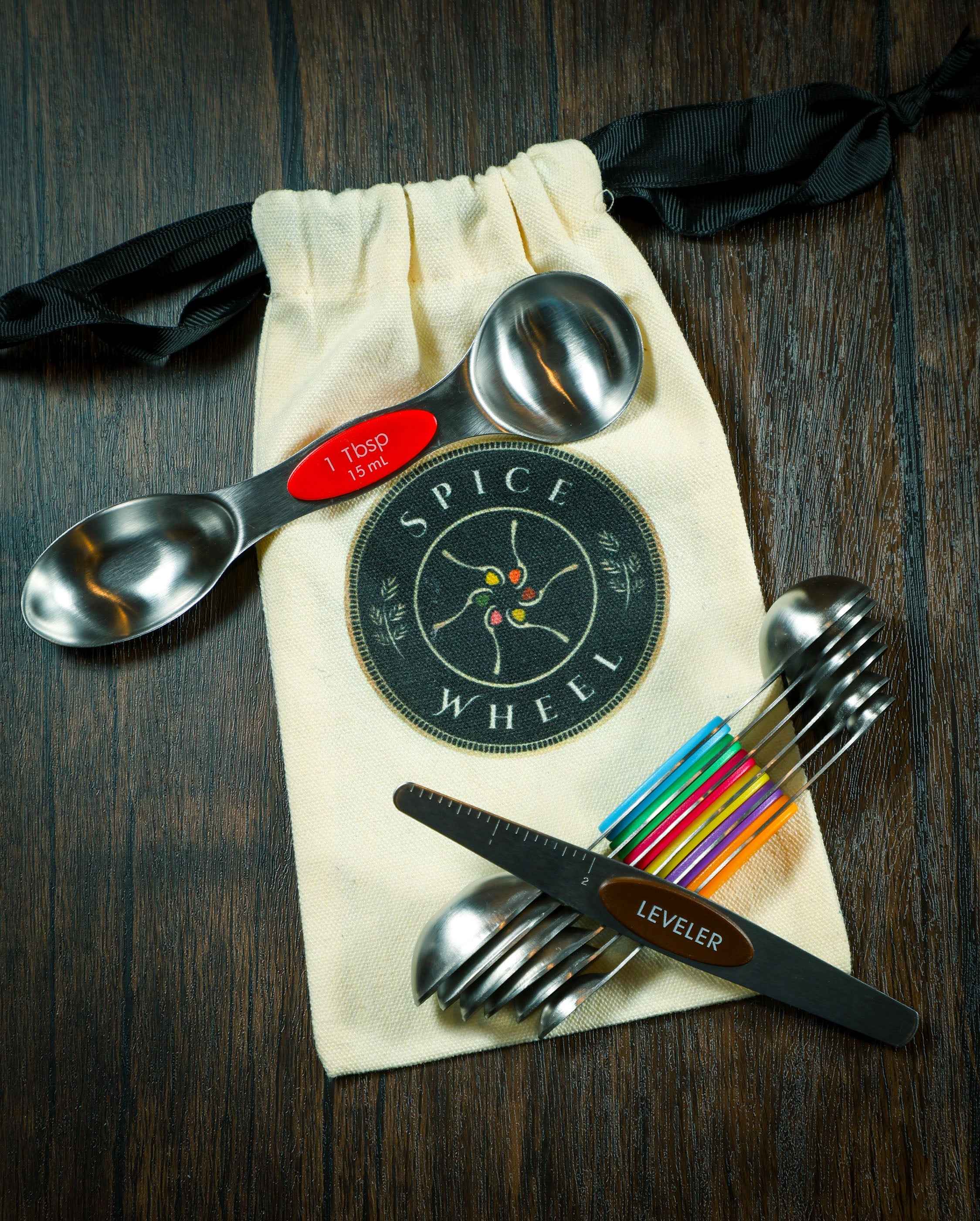 Magnetic Spoons with leveler and Canvas Gift Bag by Spice Wheel