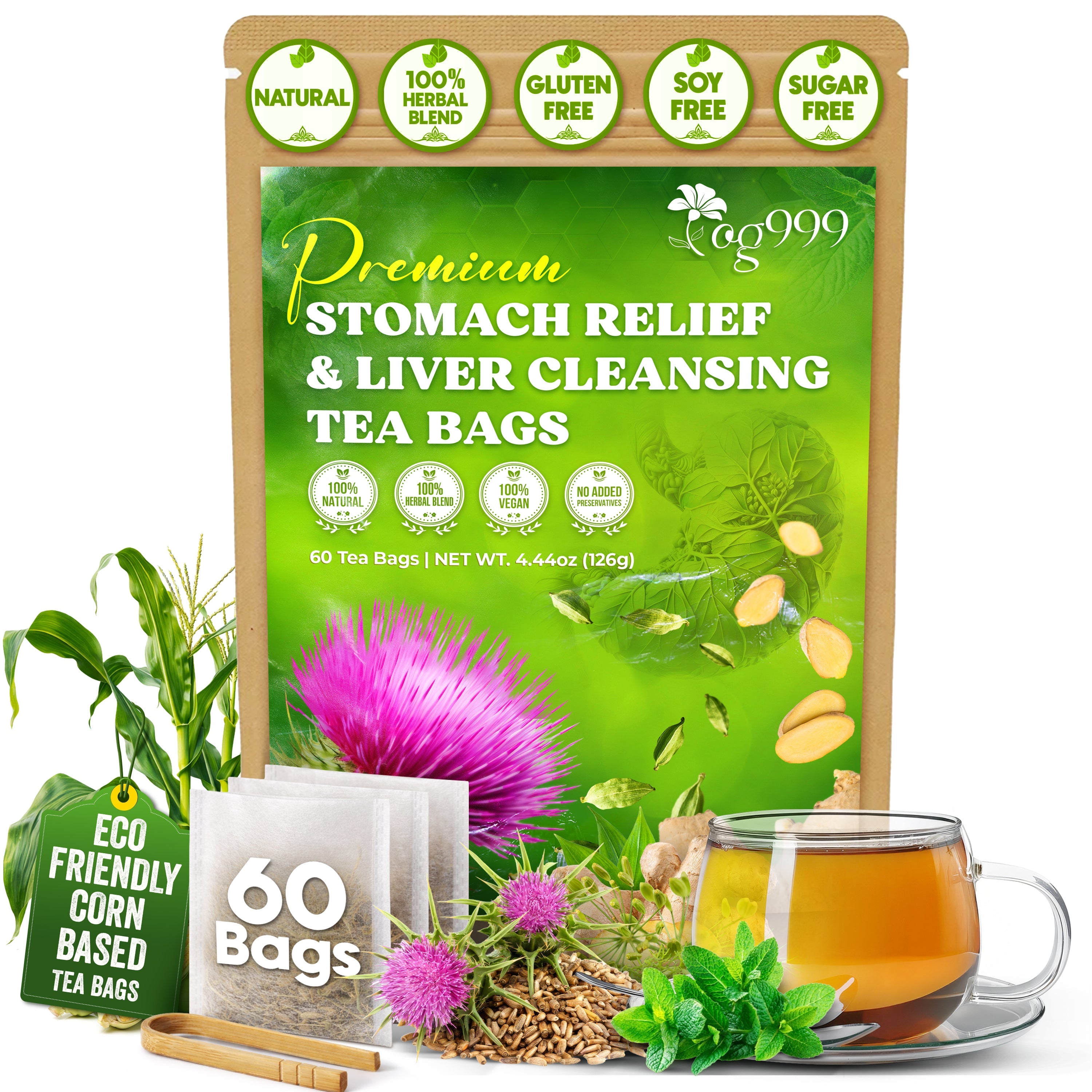Premium Stomach & Liver Herbal Tea | Milk Thistle Seed, Ginger, Fennel, Peppermint & Licorice by FreshDrinkUS - Natural and Premium Herbal Tea