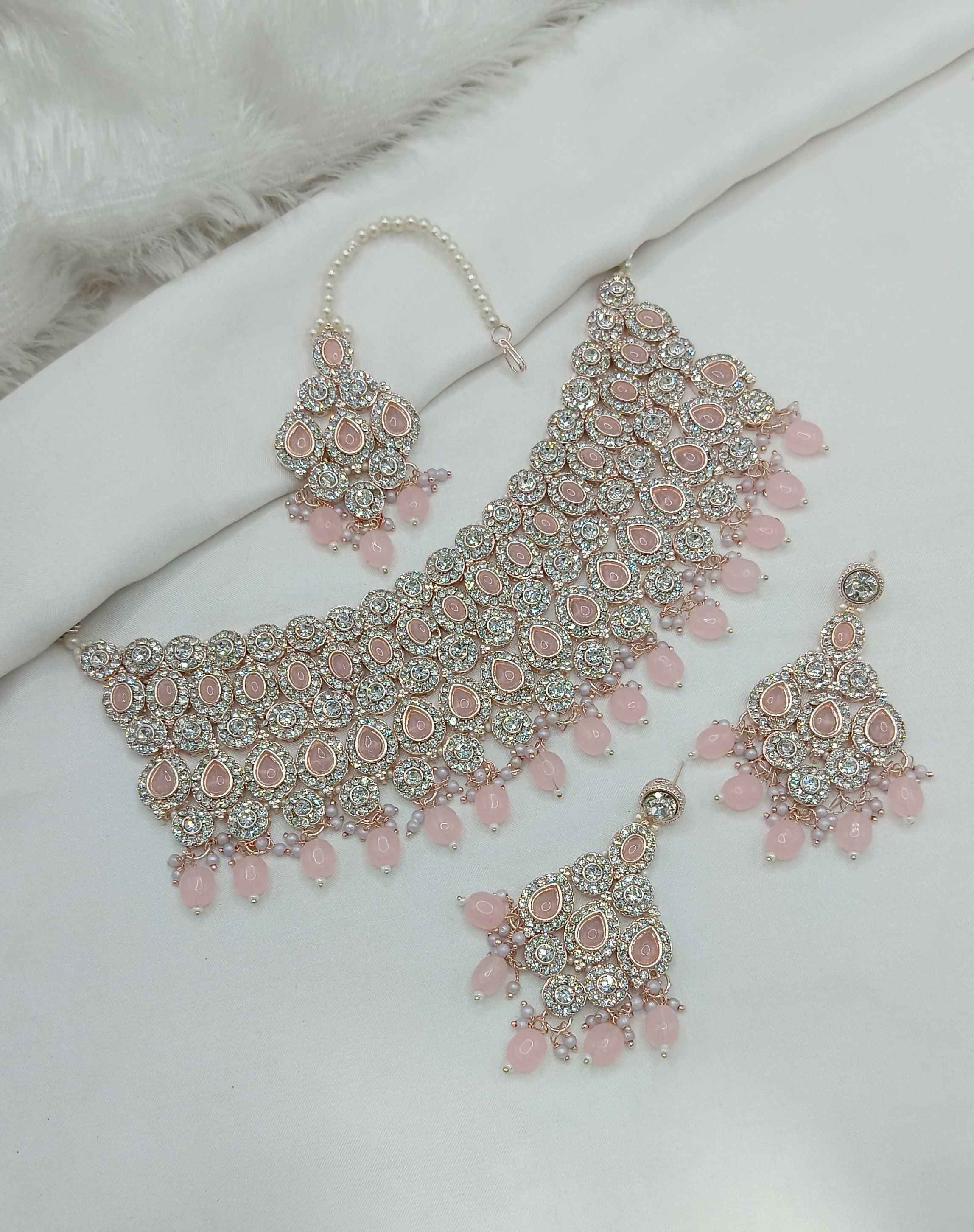Joban Fashion Pink Stone Work Necklace Set