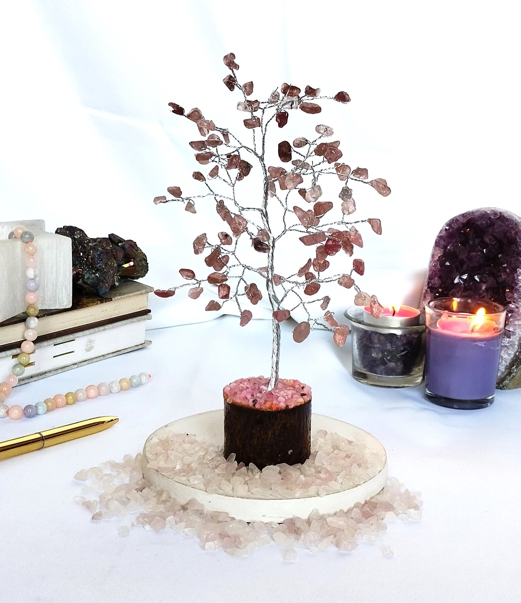 Gemstone Tree Strawberry Quartz Crystal Tree Of Life. DestGlow