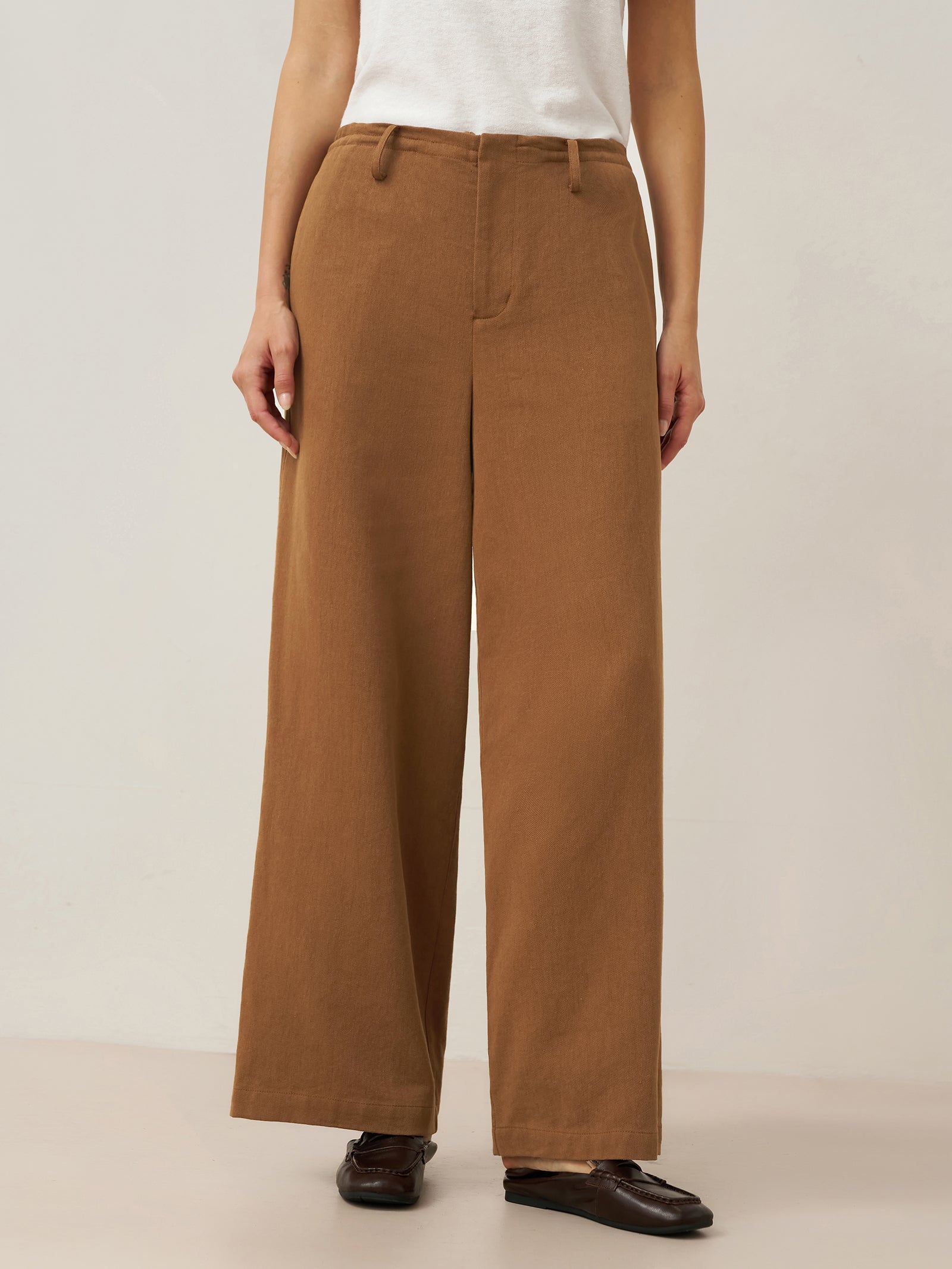 Lyocell Linen Drawstring Straight Leg Pants RACHEL by LINTICO