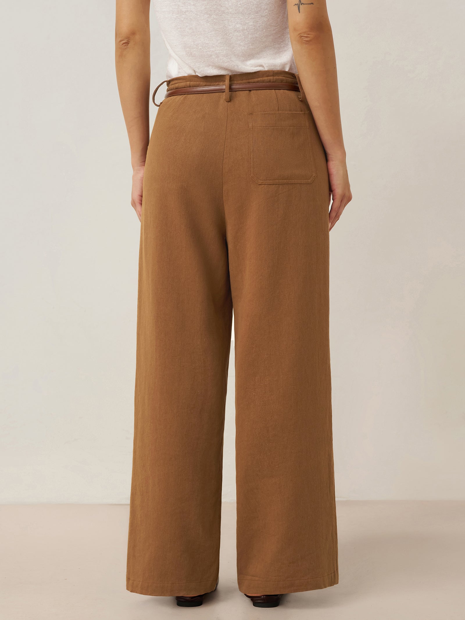 Lyocell Linen Drawstring Straight Leg Pants RACHEL by LINTICO