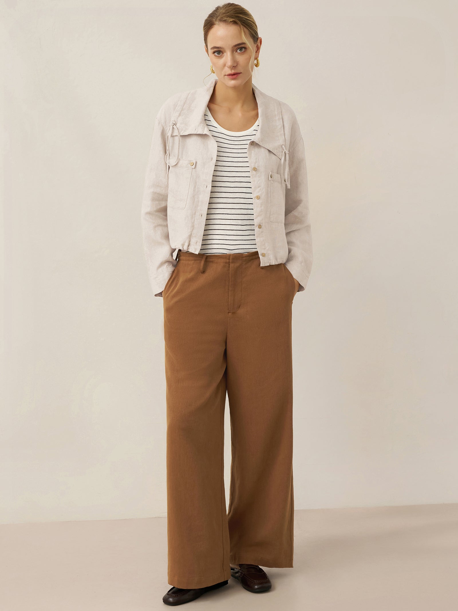Lyocell Linen Drawstring Straight Leg Pants RACHEL by LINTICO
