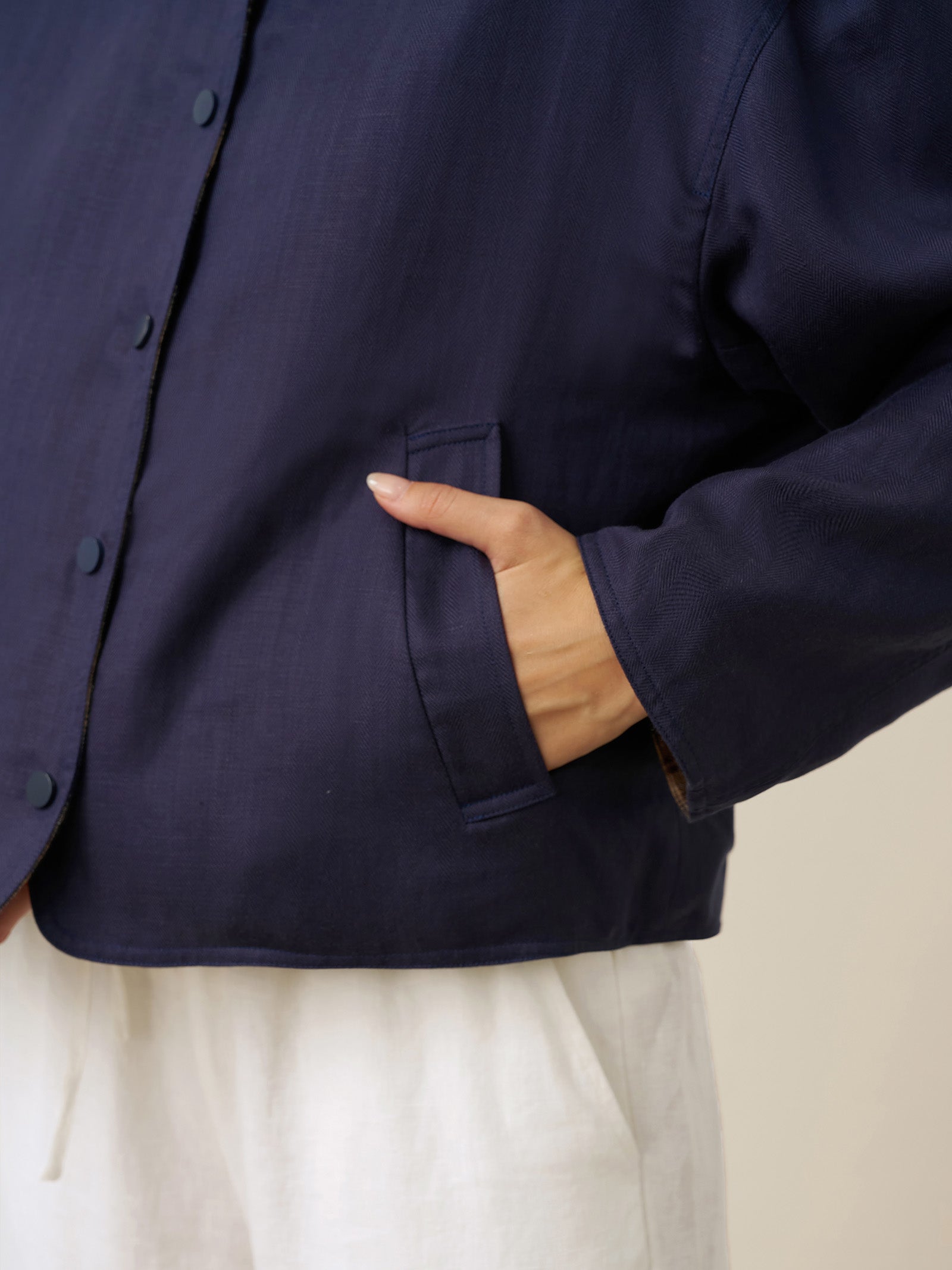 Tencel Linen Reversible Crew Neck Casual Jacket CHLOE DestGlow